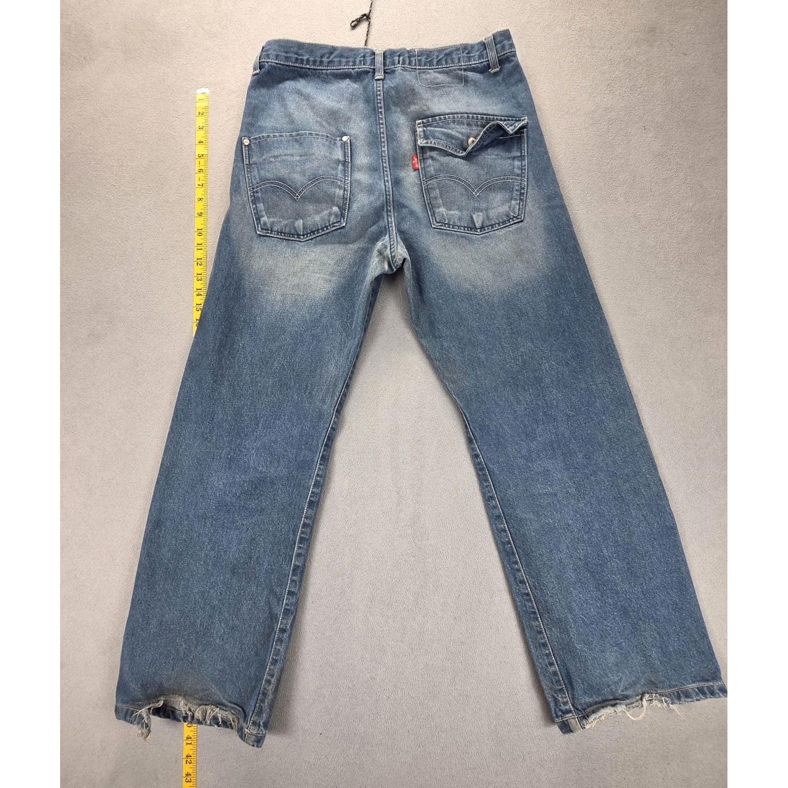 Levi's Levis Jeans Mens Blue 33x30 Engineered VTG Twisted Flap Pocket Distressed Pockets Button Size US 33 - 2 Thumbnail