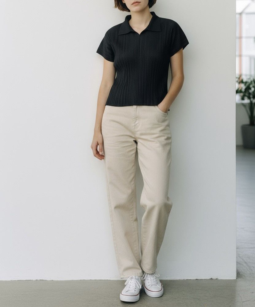 Pleats Please Issey Miyake TAX FREE 🇺🇸 issey miyake pleats please black boxy polo shirt Size S / US 4 / IT 40 - 2 Thumbnail