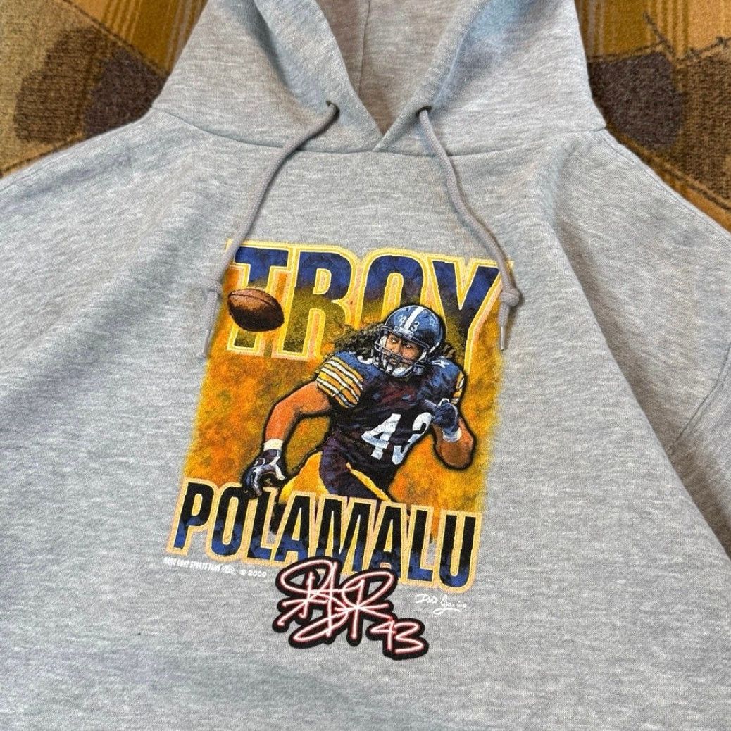 Vintage VINTAGE Troy Palamalu Pittsburgh Steelers Hoodie Sweatshirt L Gray North Creek Traders Hoodie Mens Pullover Long Sleeve Drawstring Sports 2009 Size US L / EU 52-54 / 3 - 3 Thumbnail