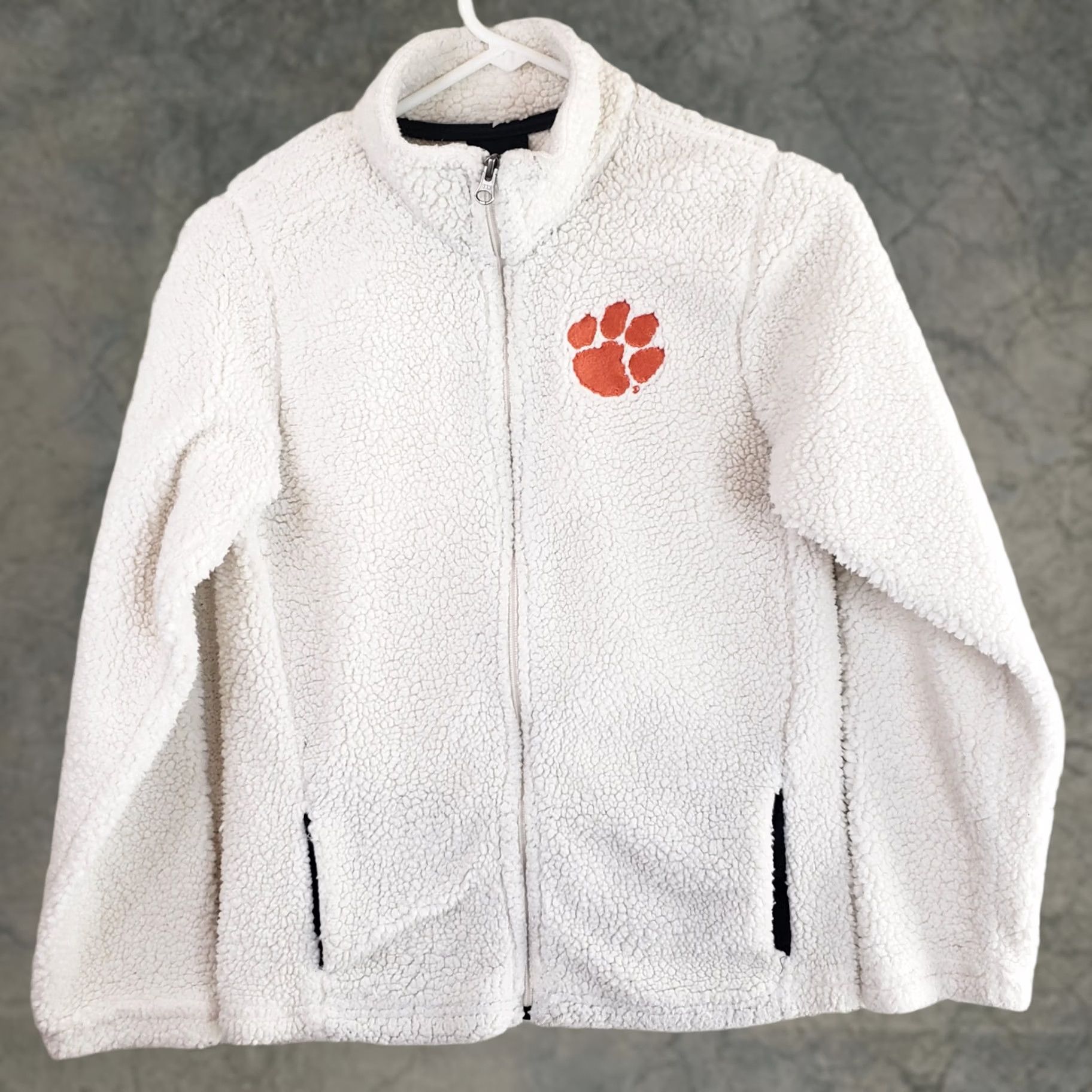 Vintage Clemson Tigers Sherpa Fleece Pullover Mock Neck 1/4 Zip Women's M White Orange Logo Embroidered Pullover Sweater Jackets Size M / US 6-8 / IT 42-44 - 1 Thumbnail