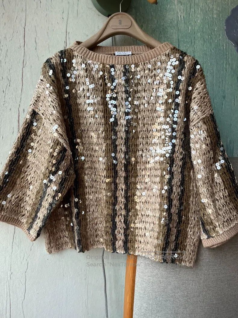 Brunello Cucinelli Brunello Cucinelli Sequined knit top, opera series Size M / US 6-8 / IT 42-44 - 1 Thumbnail