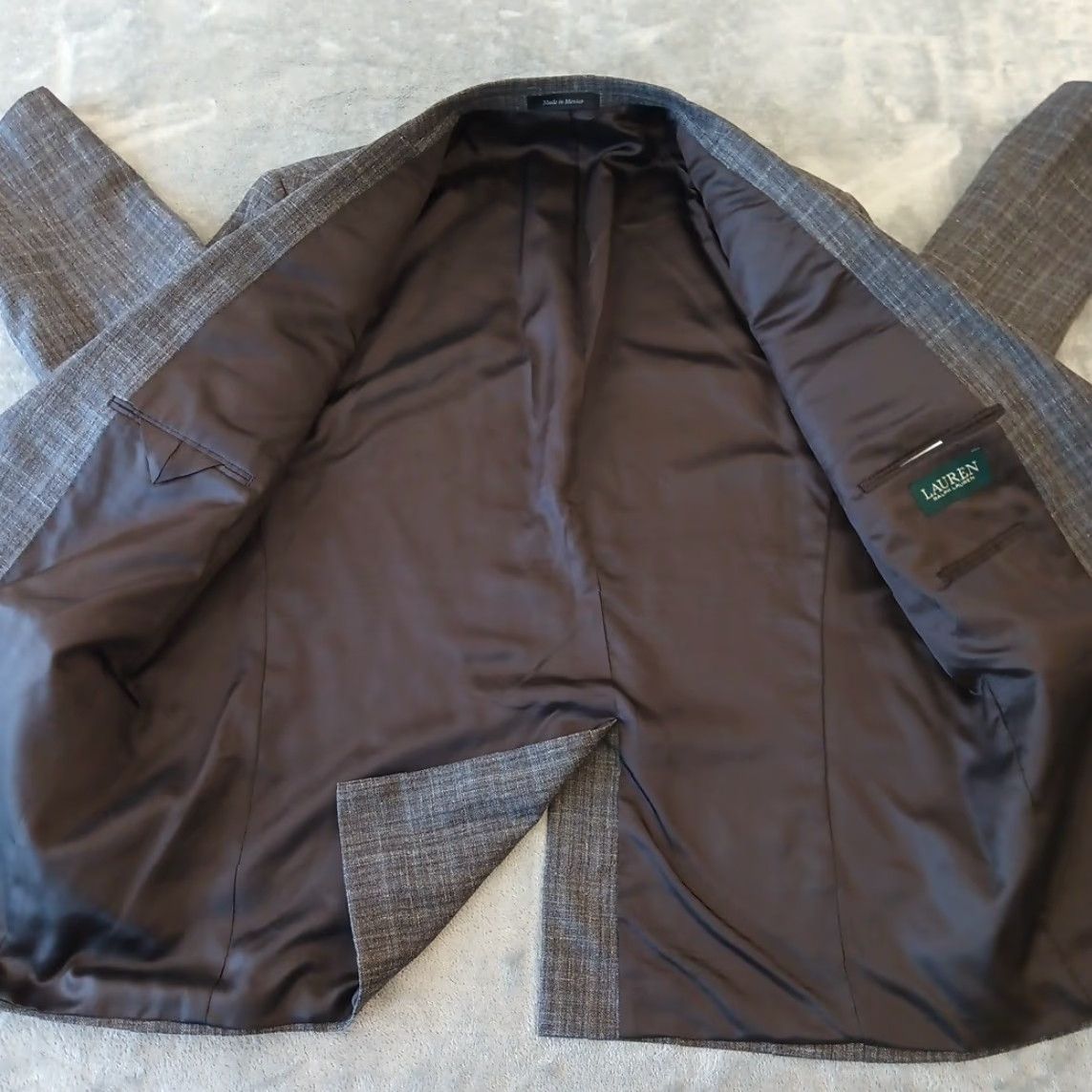 Ralph Lauren Lauren Ralph Lauren Blazer Mens 46 Brown Plaid Wool Blend Two Button Single Vent Size 46R - 7 Thumbnail