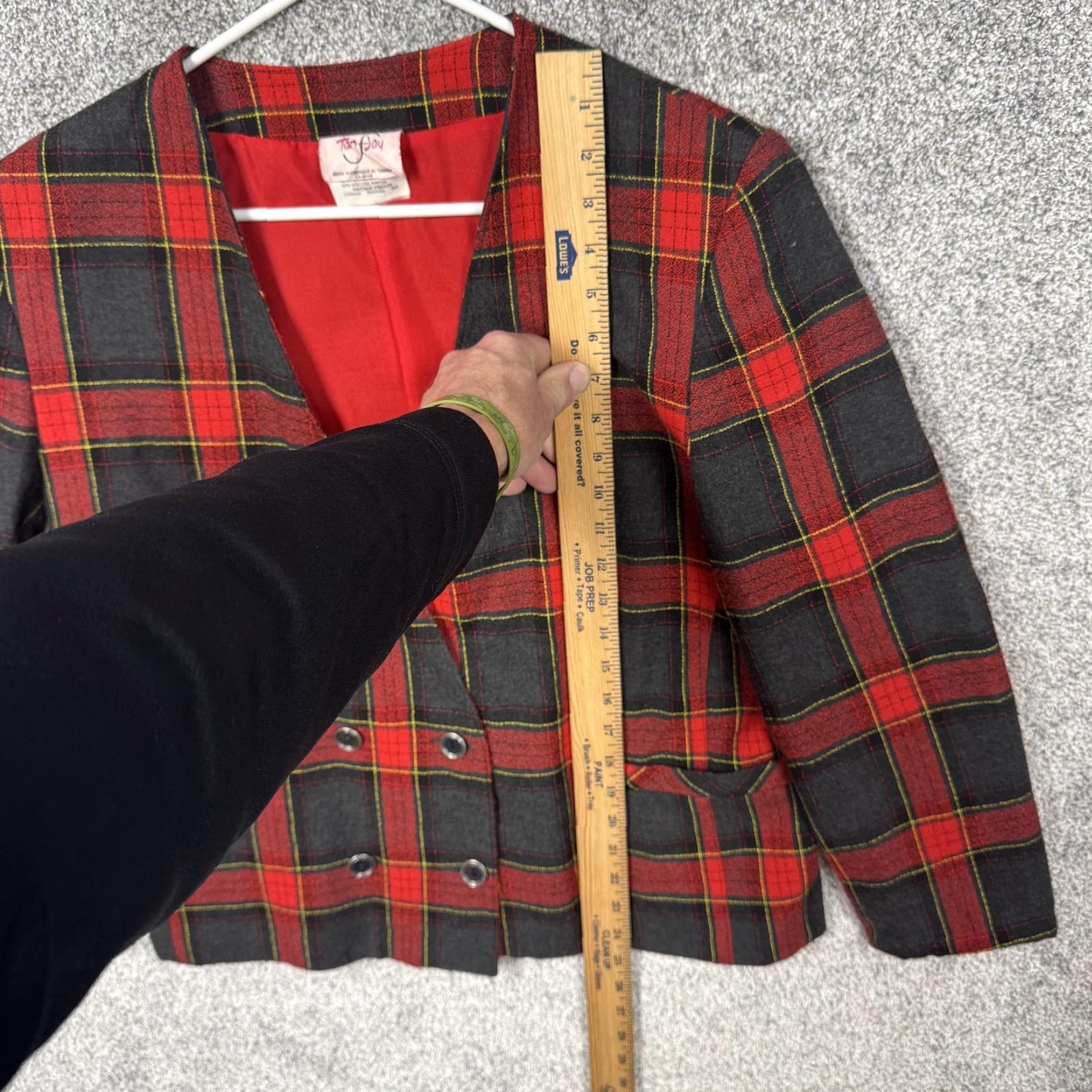 Vintage VINTAGE 90s Tan Jay Blazer Women 14 Red Plaid Tartan Shoulder Pads Preppy Retro Classic 80s 90s Blazer Women Size XL / US 12-14 / IT 48-50 - 2 Thumbnail