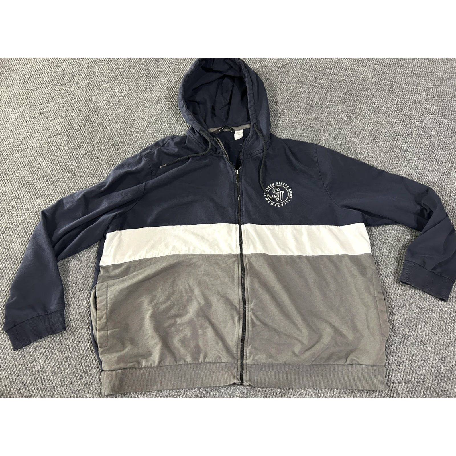 Sean John Sean John Hoodie Jacket Mens 3XB Navy Gray Colorblock Full Zip Hooded Cotton Fleece Pockets Logo Zipper Size US XXL / EU 58 / 5 - 2 Thumbnail