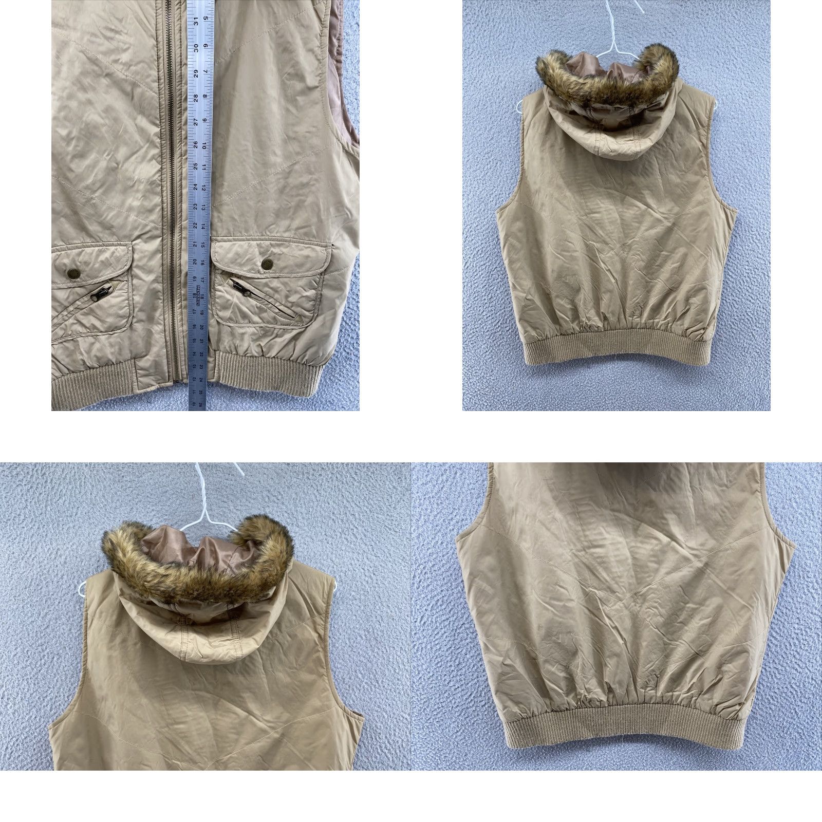 Vintage Relativity Women's Vest Nylon Beige Full Zip Faux Fur Hood L Size Size L / US 10 / IT 46 - 8 Thumbnail