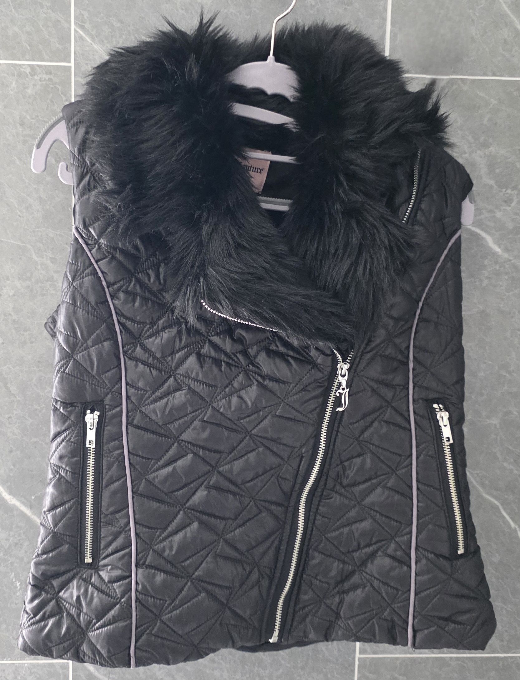 NWOT Juicy Couture Faux Fur Black Quilted Vest Size Small