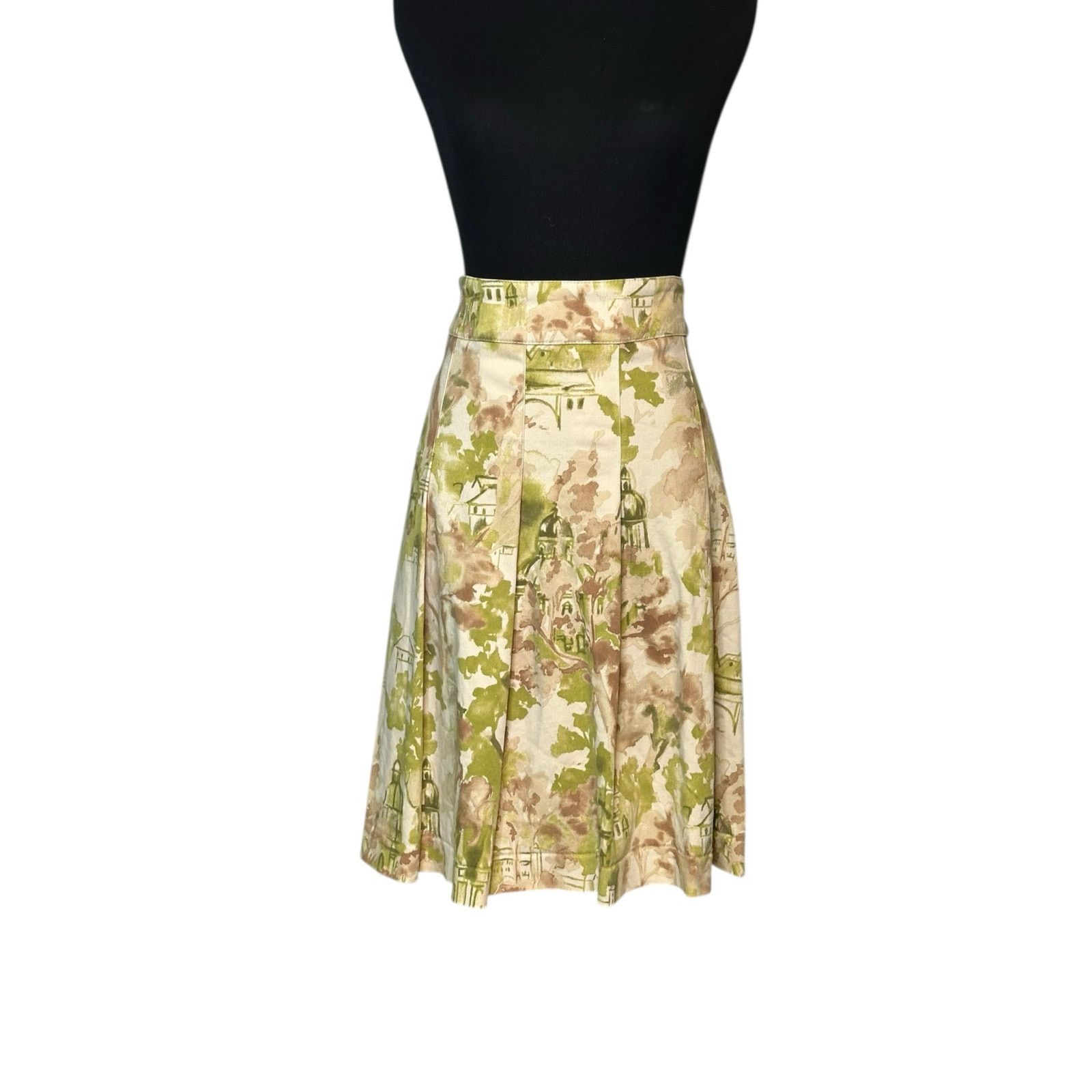 Zara Zara cream green floral print front pleated skirt size small Size 28" / US 6 / IT 42 - 11 Thumbnail