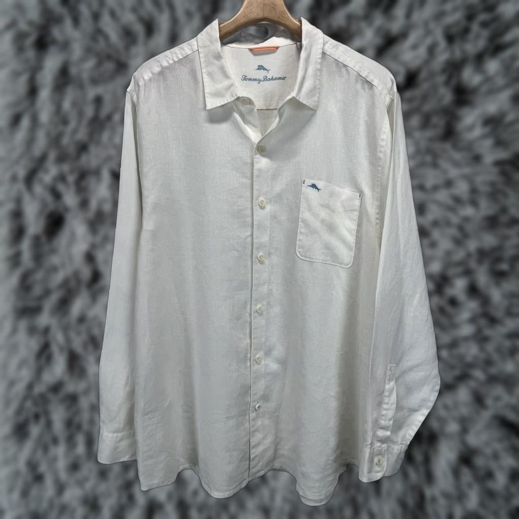 Tommy Hilfiger Tommy Bahamas 100% Linen Button up Shirt Sz XXL VGUC Ivory Beach Vaca Mens Size US XXL / EU 58 / 5 - 1 Thumbnail