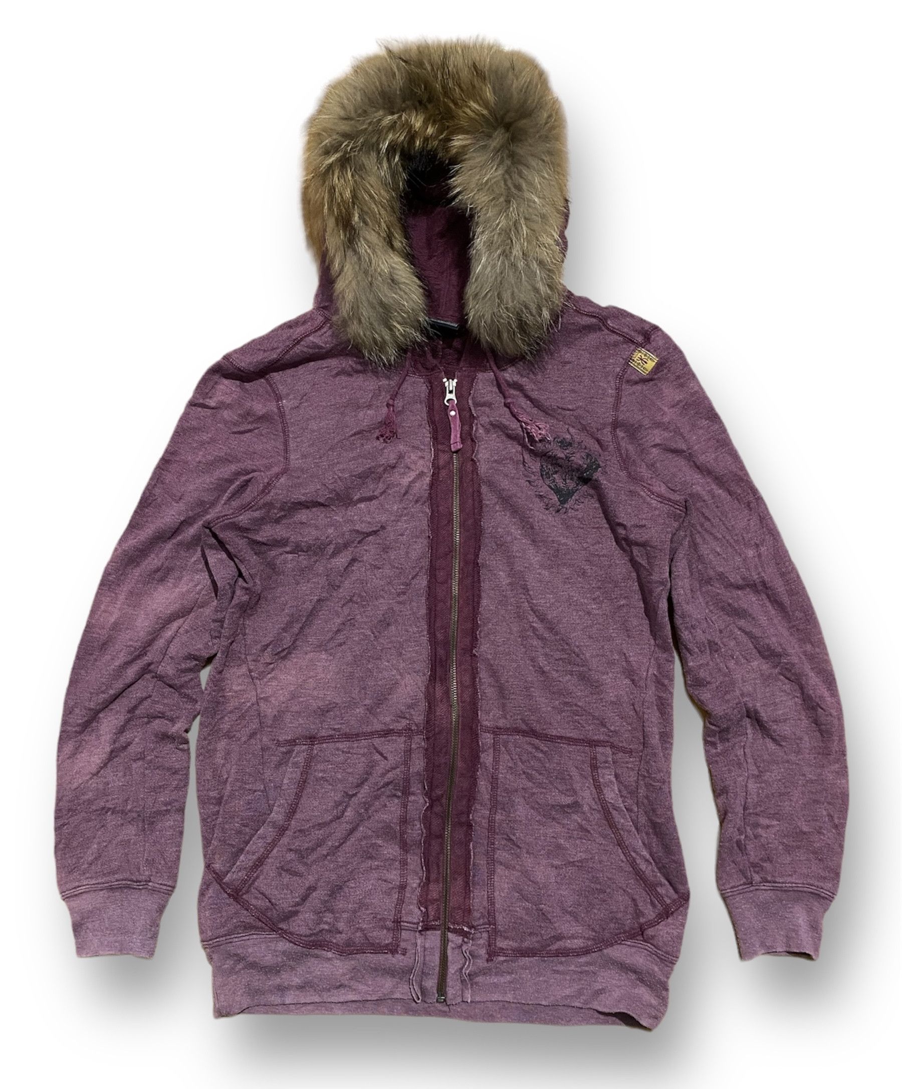 image of 14Th Addiction x Kmrii Vintage Thursday Island Fur Zip Hoodie Ifsixwasnine Styled in Maroon (Size M