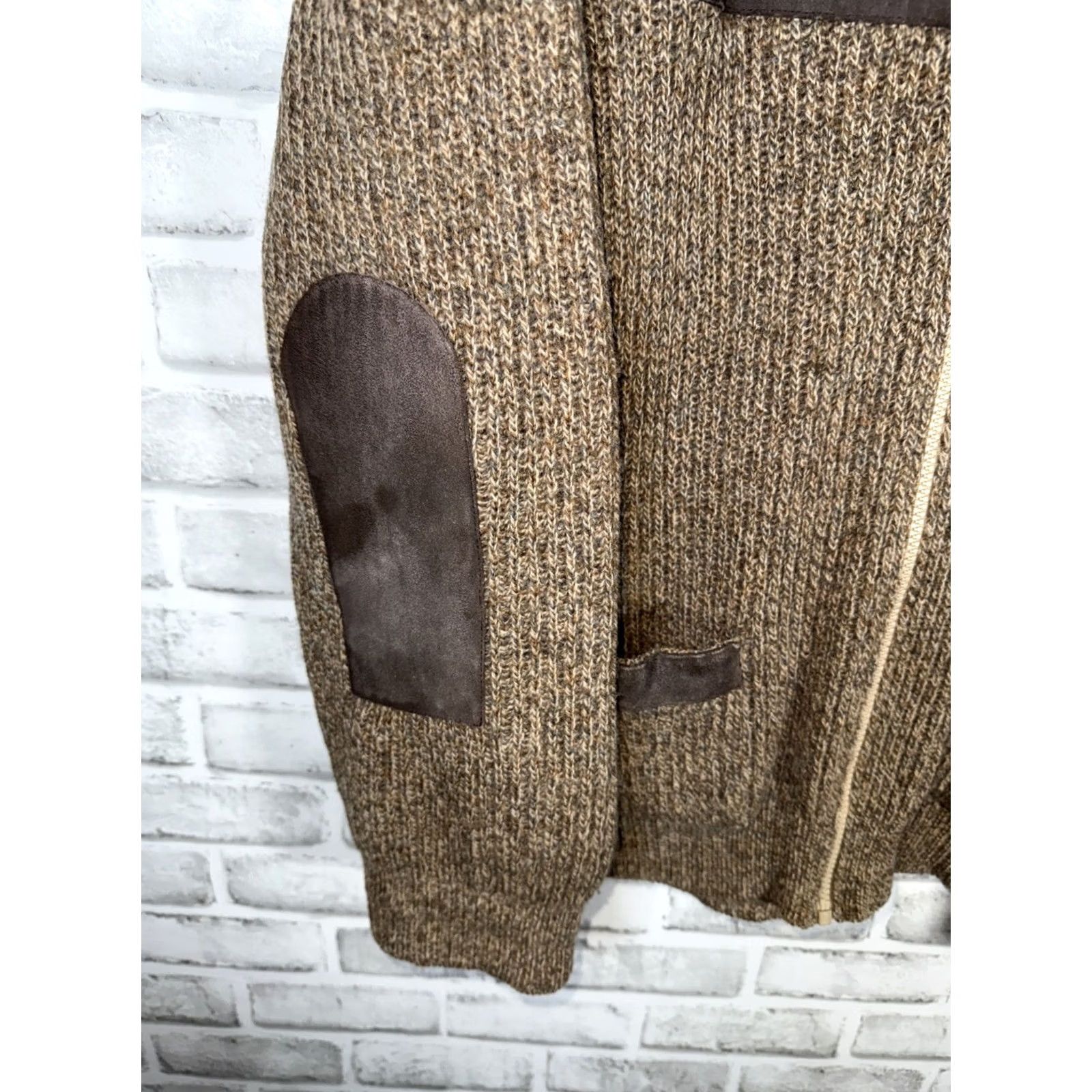 Vintage Lochaven Of Scotland Cardigan Sweater Brown 100% Wool Zip Up Suede Detail Men M Size US M / EU 48-50 / 2 - 5 Thumbnail