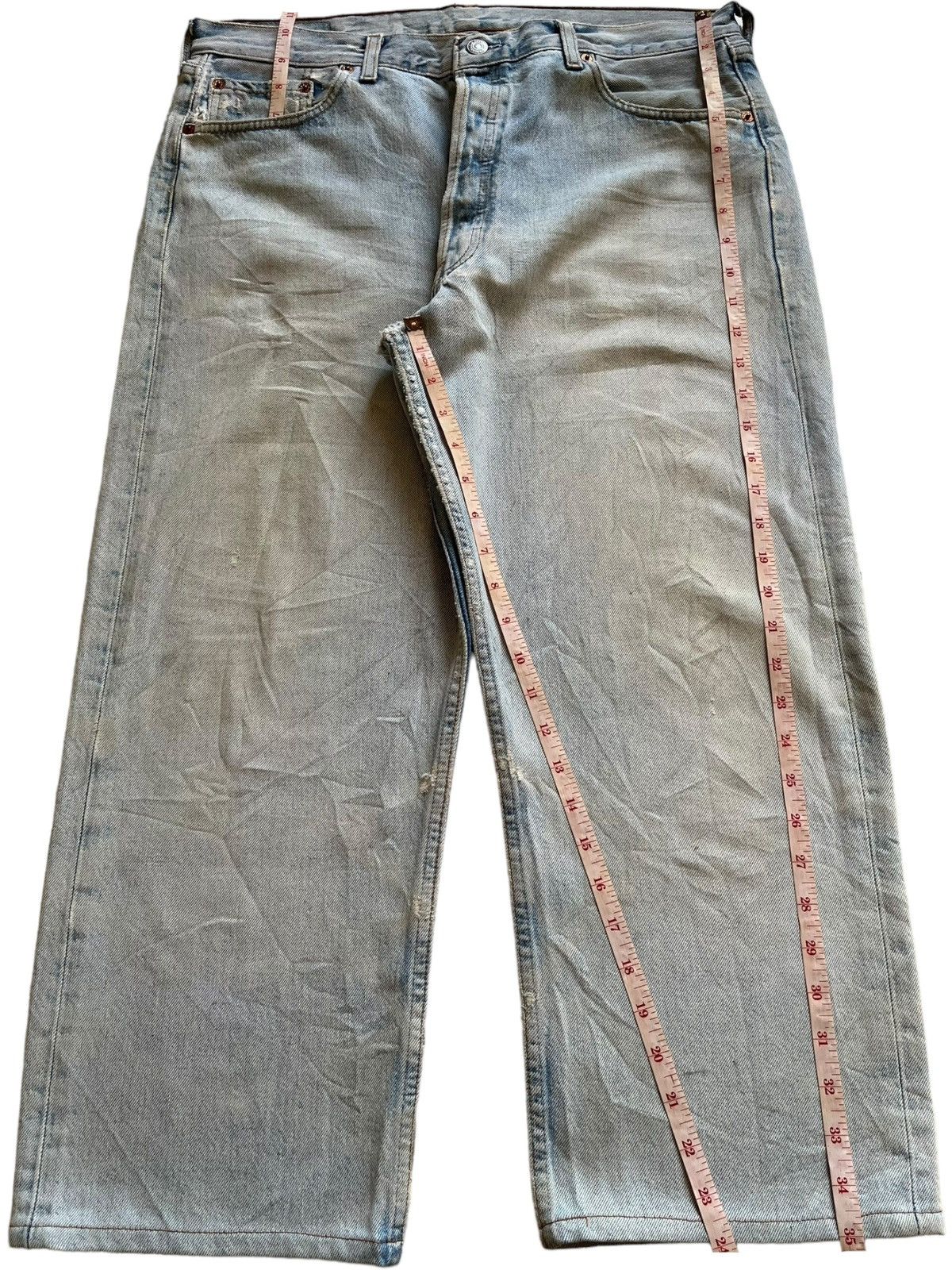 Levi's × Levi's Vintage Clothing SALES🔥Vintage 90s Levis 501 Light Wash Ripped Baggy Jeans Size US 35 - 13 Thumbnail