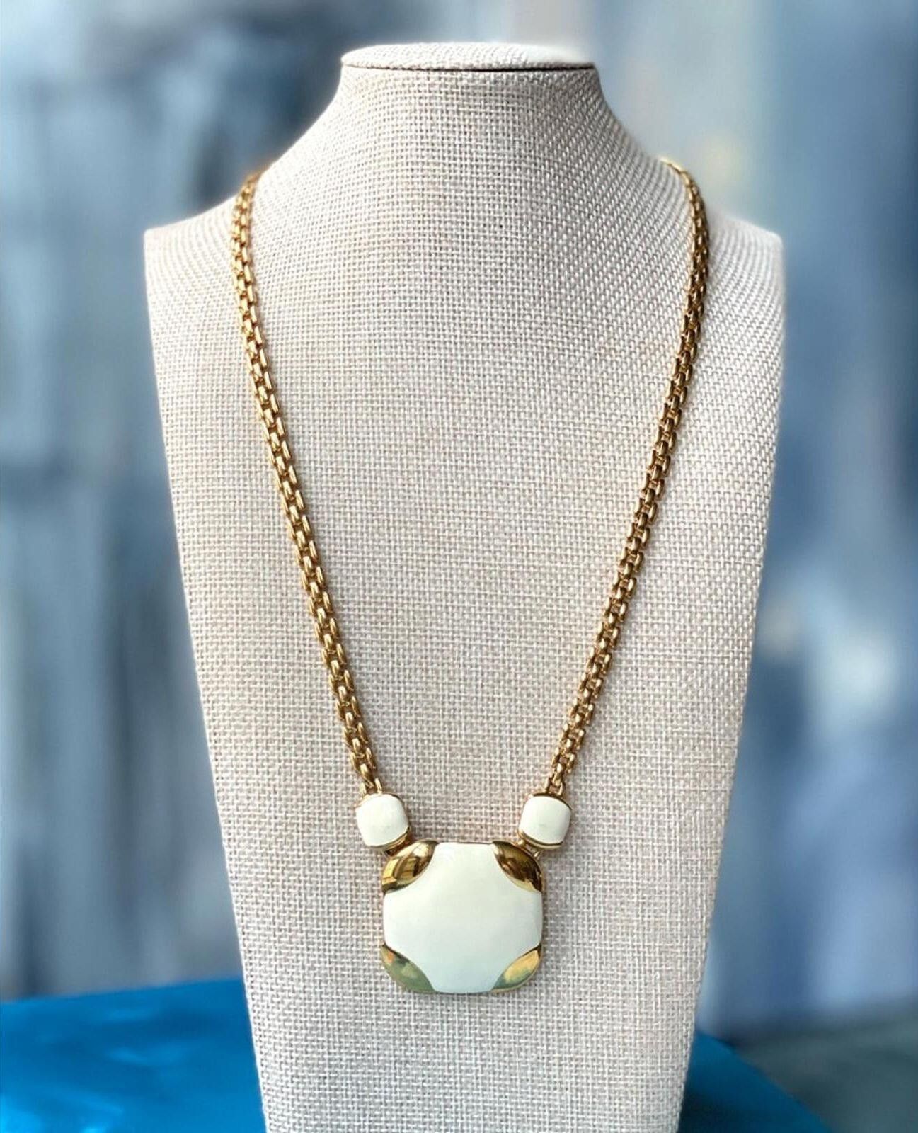 Monet Vintage Monet White Enamel Gold Tone Statement Necklace Size ONE SIZE - 1 Thumbnail