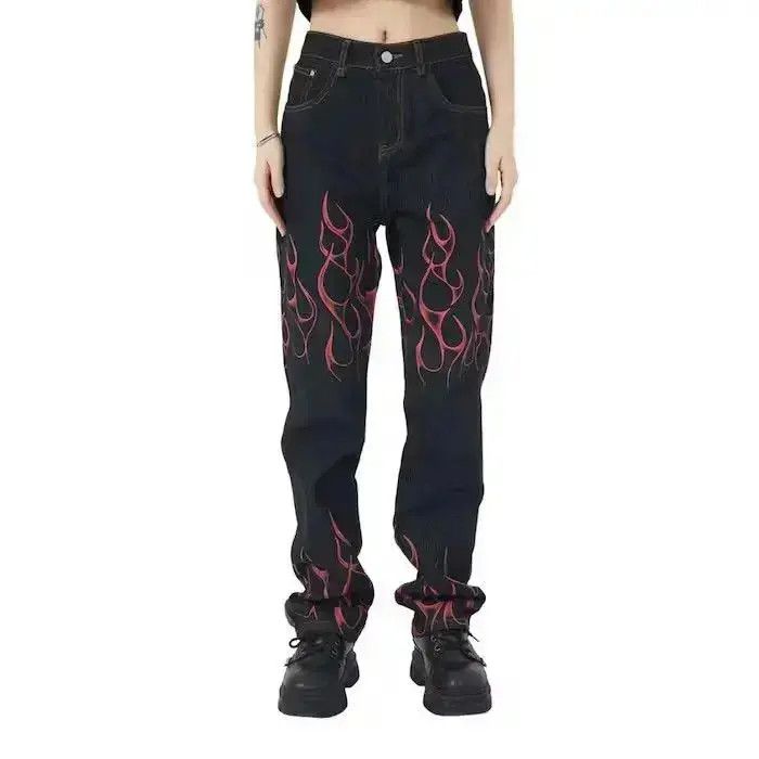 Japanese Brand Black Fire Flame Graphic Denim Jeans Size US 32 / EU 48 - 2 Thumbnail