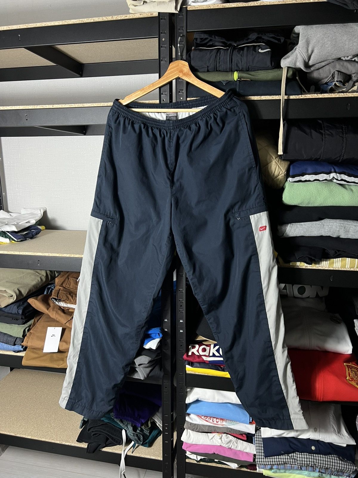 Nike 🔥 Nike Vintage Y2K Track Pants Wide Fit – Navy – Size L Size US 34 / EU 50 - 1 Thumbnail