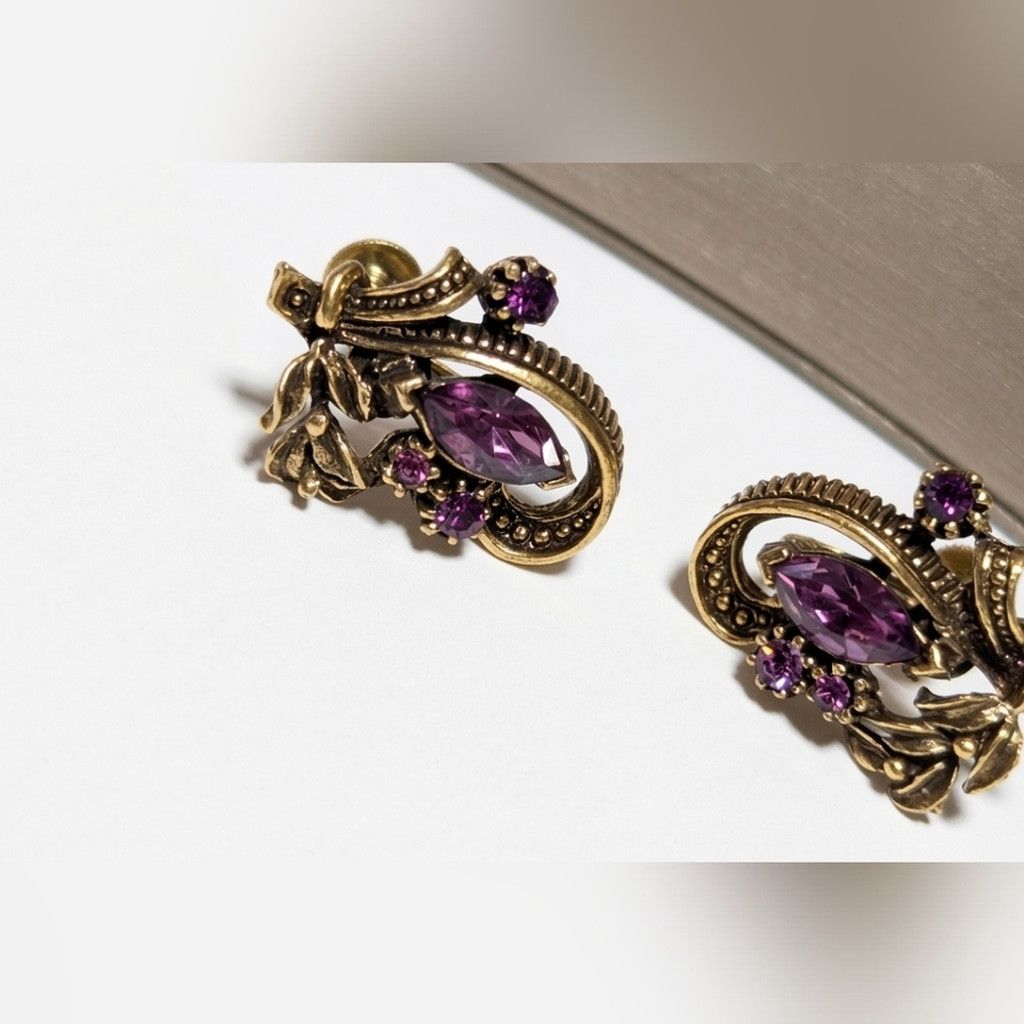 Other Vintage Coro Mid-Century Amethyst Purple Rhinestone Earrings Size ONE SIZE - 2 Thumbnail
