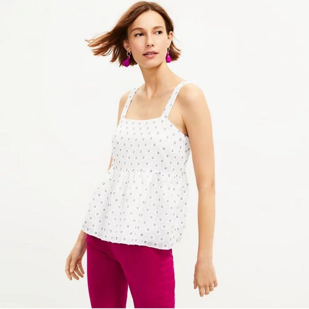 Loft NWT New $50 LOFT Clip Peplum White Cami Top Size 12 Size XL / US 12-14 / IT 48-50 - 1 Thumbnail