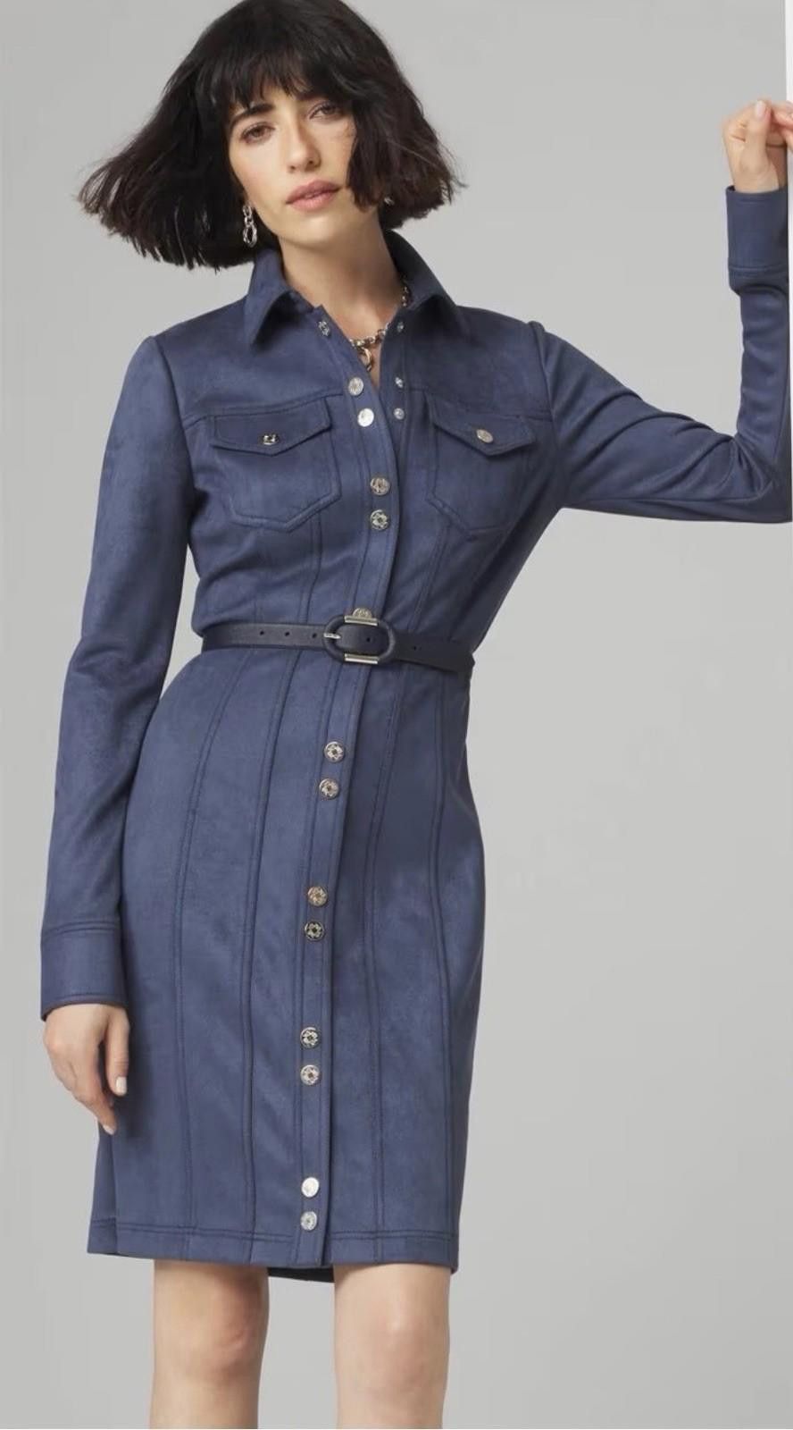 Other WHBM Long Sleeve Fx Suede Shacket Dress Blue Size 4 Sold Out Size S / US 4 / IT 40 - 4 Thumbnail