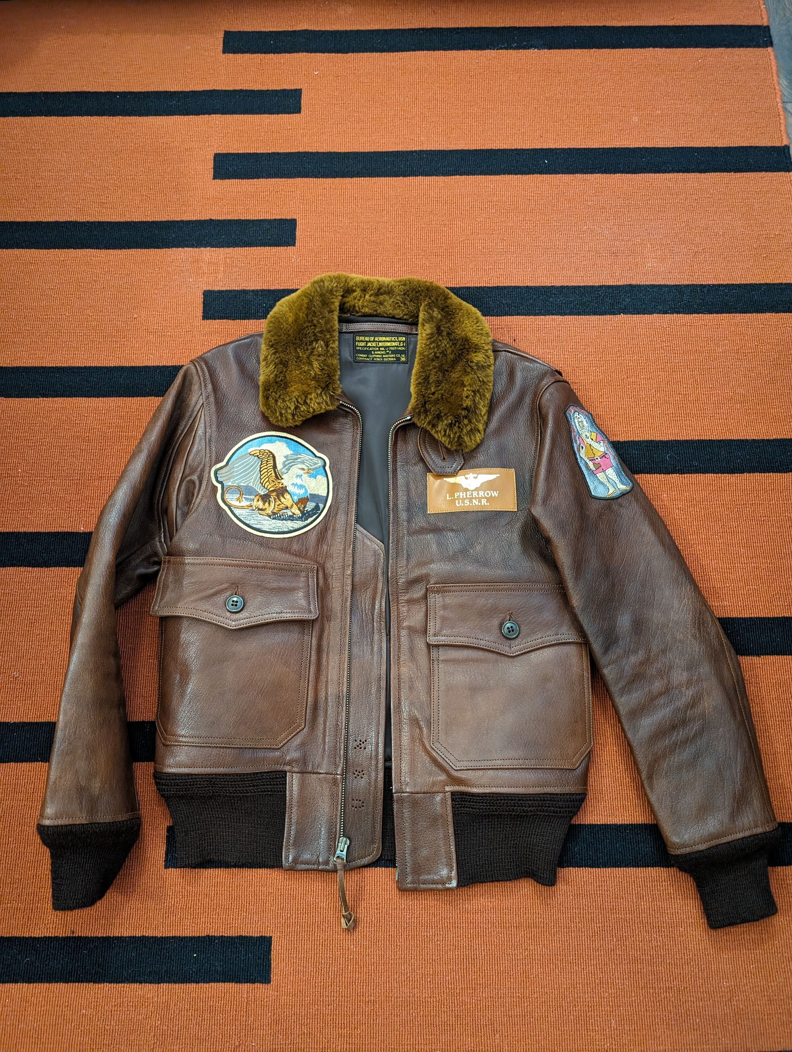 Image of Vintage Bureau Of Aeronautics Usn Flight Leather Jacket in Brown, Men's (Size Small)