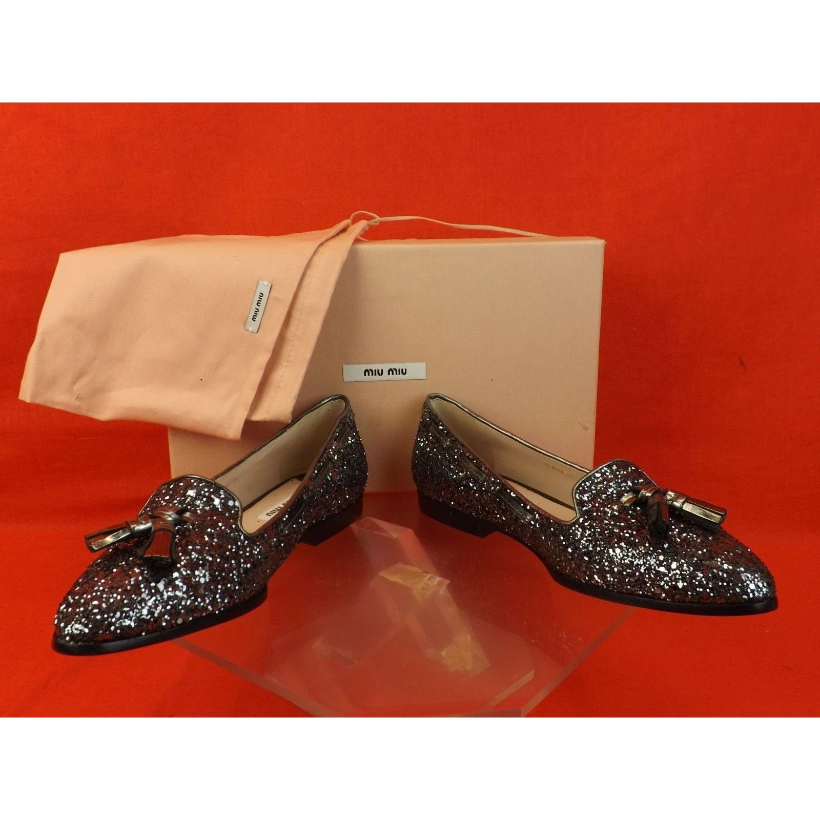 Miu Miu NIB MIU MIU PRADA 5S8518 SILVER GLITTER TASSEL FLATS 40 ITA Size US 10 / IT 40 - 2 Thumbnail