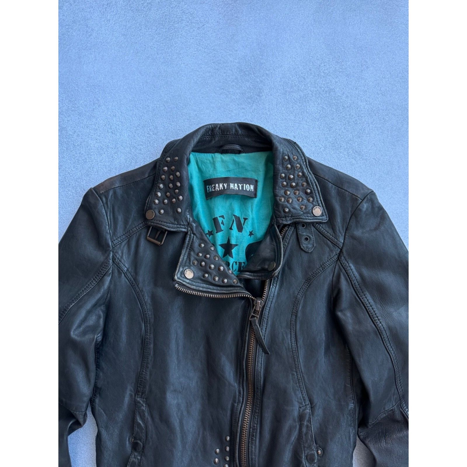 Vintage VTG Freaky Nation Rebel Biker Woman Leather Jacket Size L / US 10 / IT 46 - 4 Thumbnail