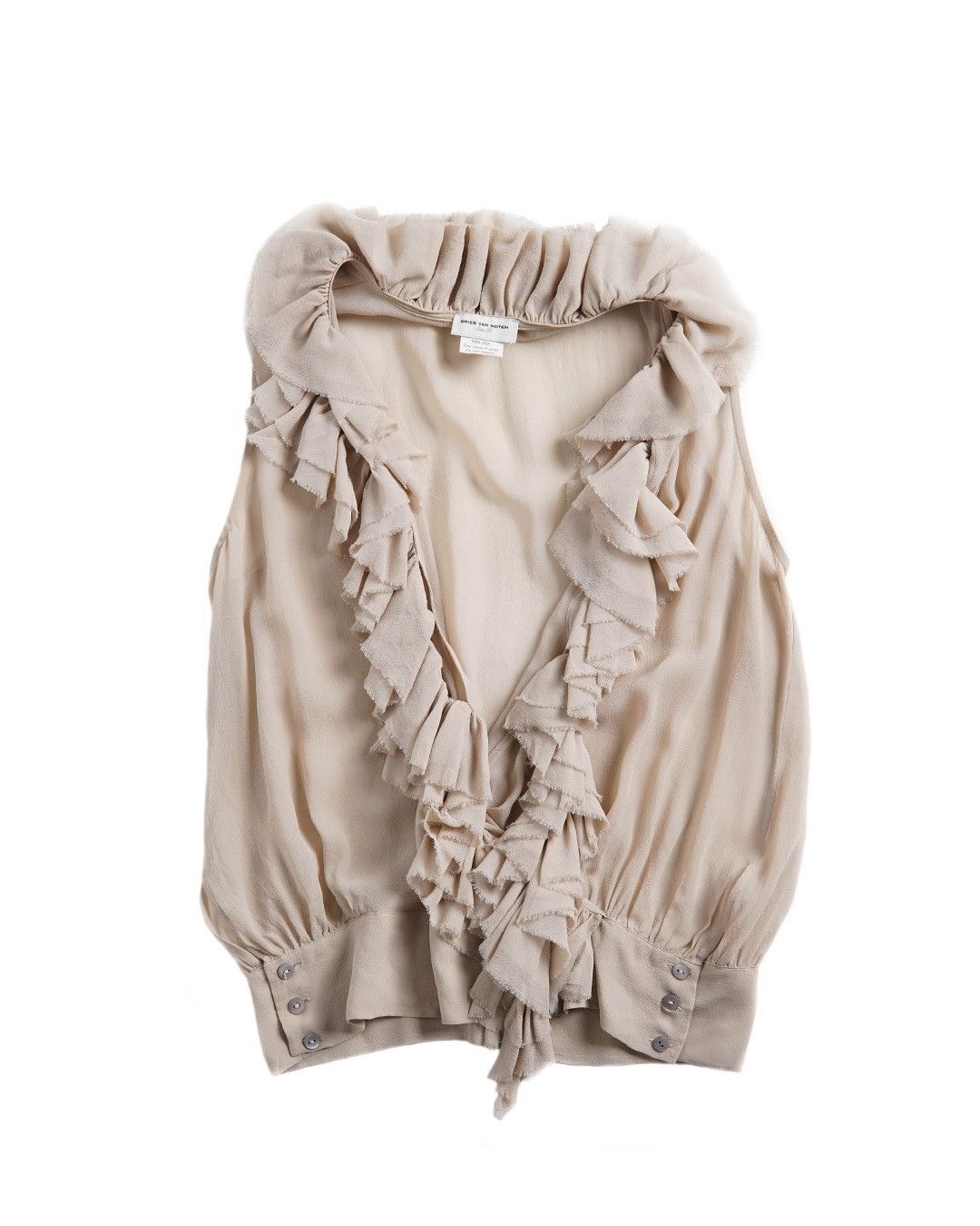 image of Dries Van Noten S/s2001 Ruffle Sheer Top in Beige, Women's (Size XS)