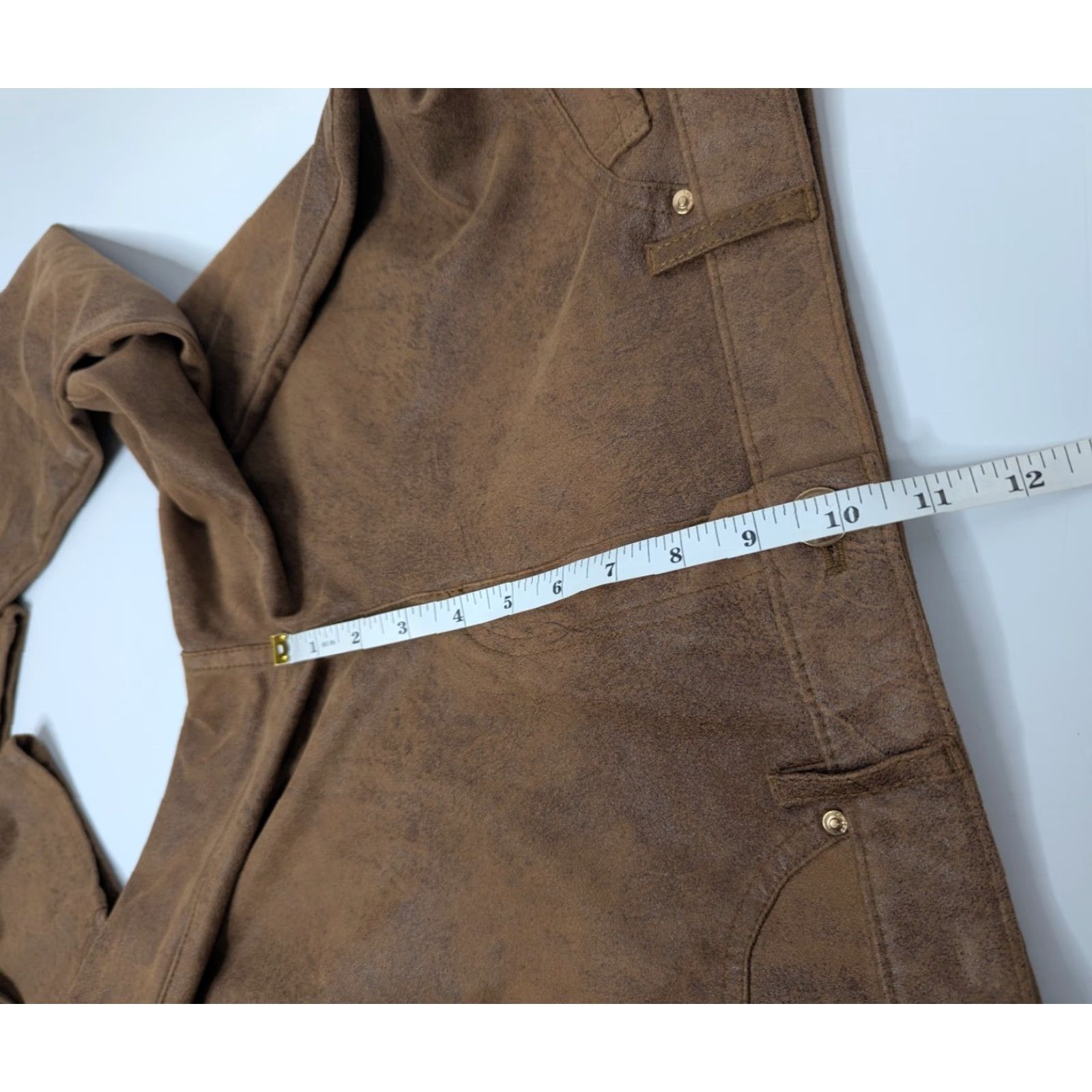 Vintage Chico's Faux-Suede Knit Pants Womens M Brown Slim Skinny Mid Rise Pants Womens Slim M Brown Knit Suede-Style Hook: Button Front Flat Front Pockets Size 32" / US 10 / IT 46 - 6 Thumbnail