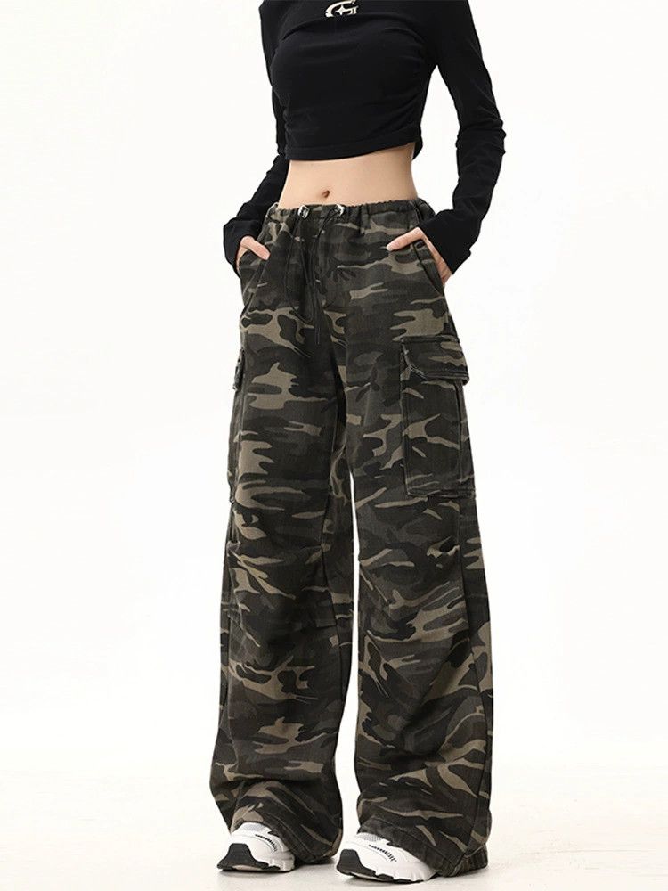 Vintage American loose straight drawstring camouflage work trousers Size US 32 / EU 48 - 3 Thumbnail