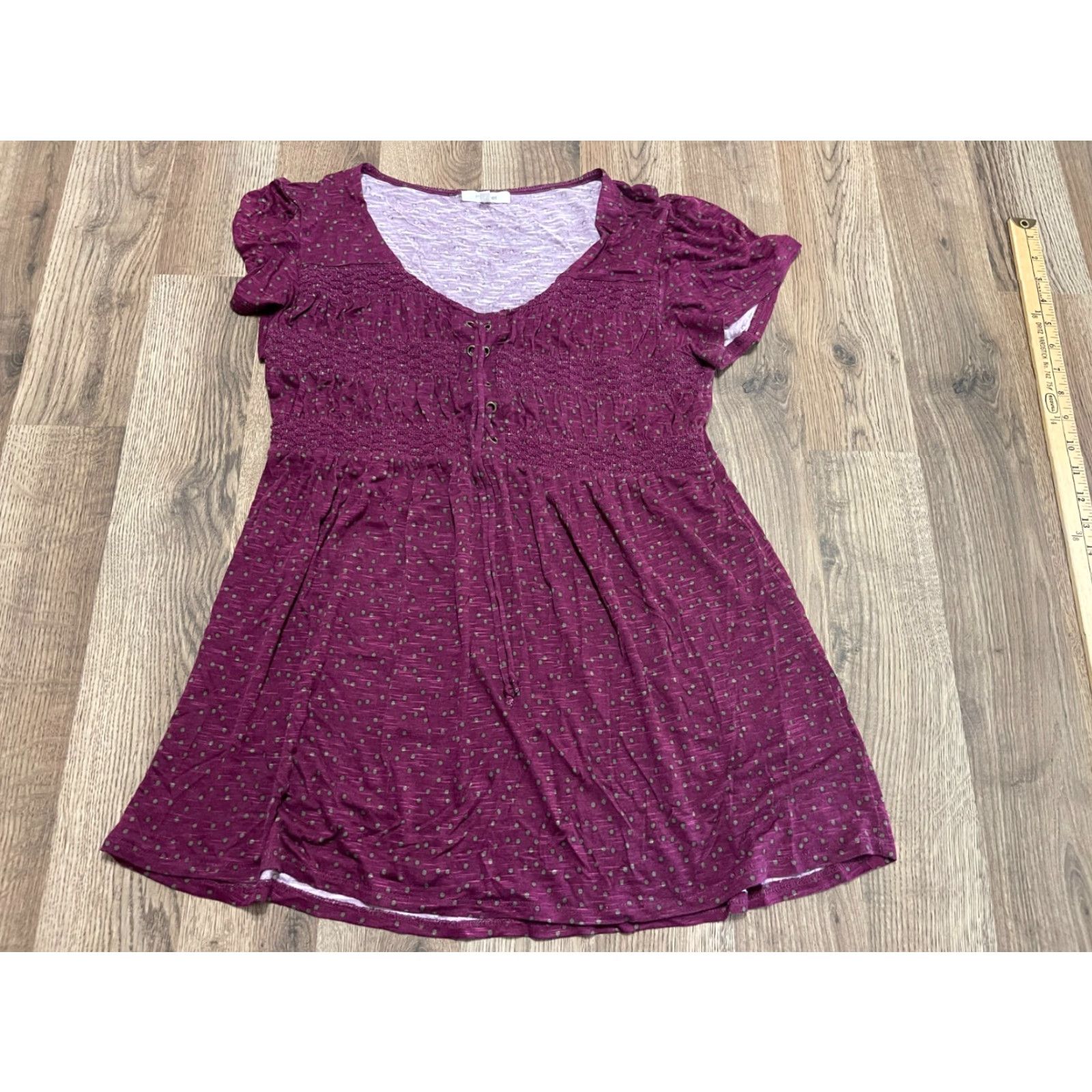 Vintage Maurices Shirt Women's Large Purple Green Tie Up Collar T-Shirt Short Sleeve Collared Casual Modern Basic Size L / US 10 / IT 46 - 2 Thumbnail