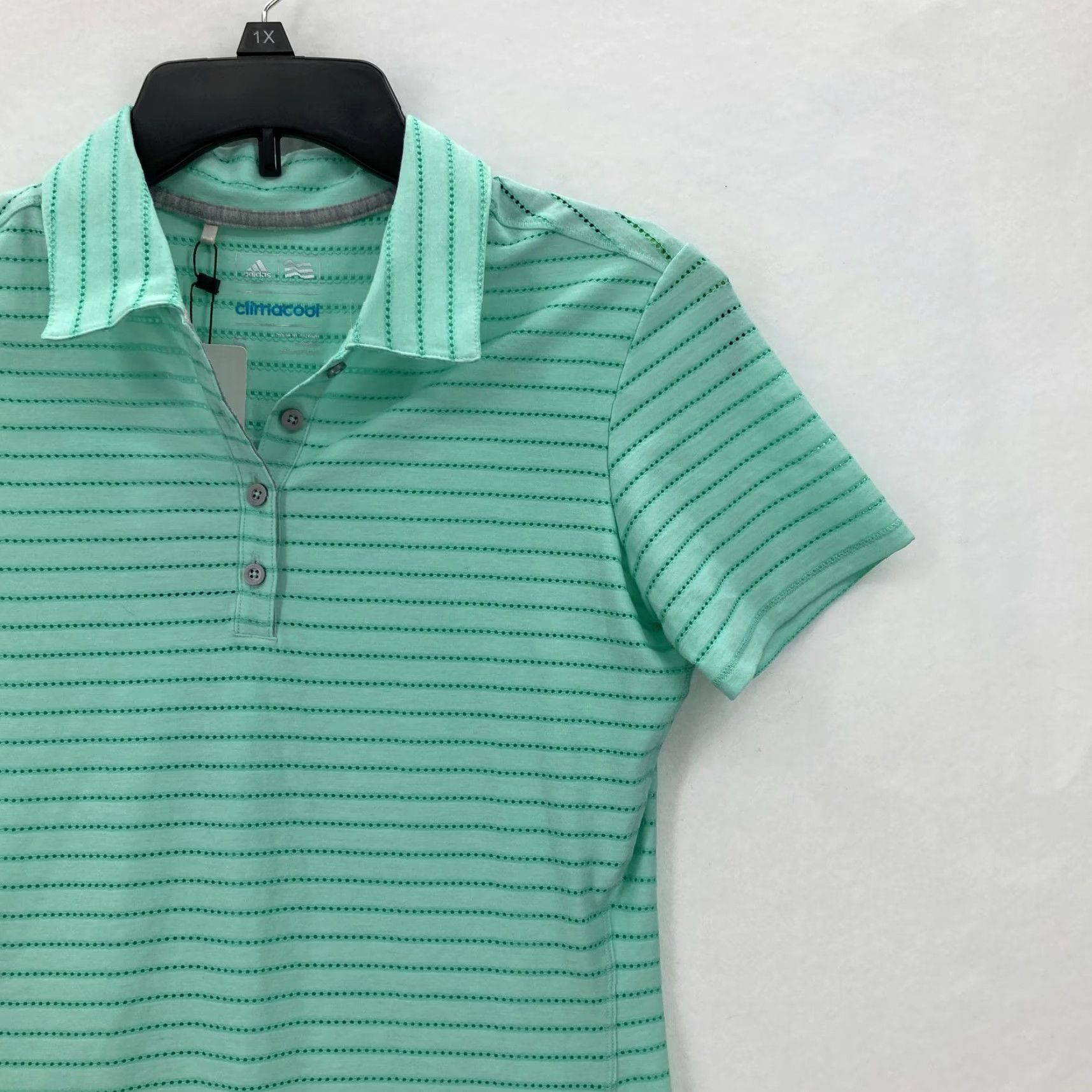 Adidas Adidas ClimaCool Polo Shirt Womens Small Green Striped Golf Performance Breathable Stretch Size S / US 4 / IT 40 - 2 Thumbnail