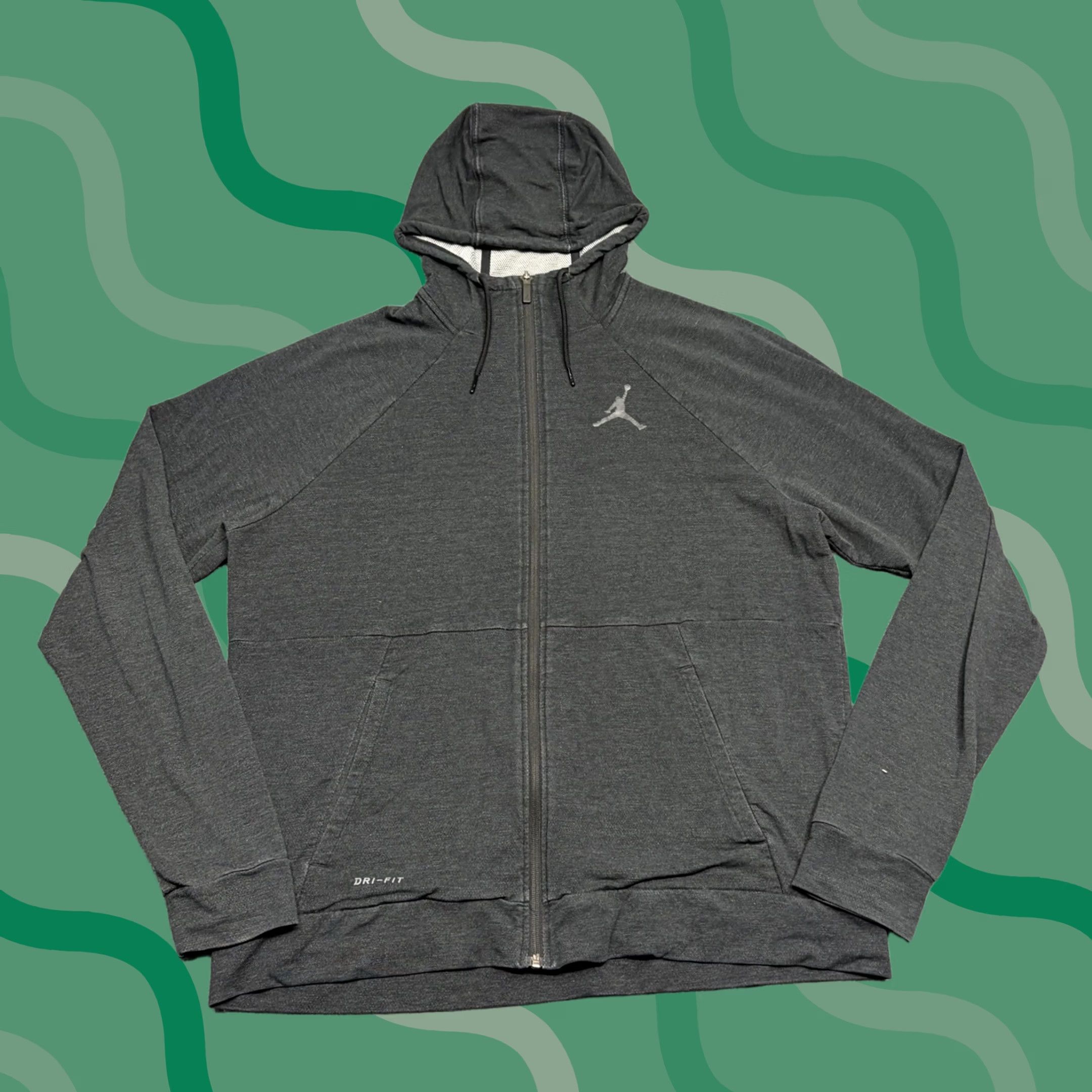 Nike Air Jordan Hoodie 1XL Gray Full Zip Jacket Dri Fit Lightweight Hooded Mens, Men's