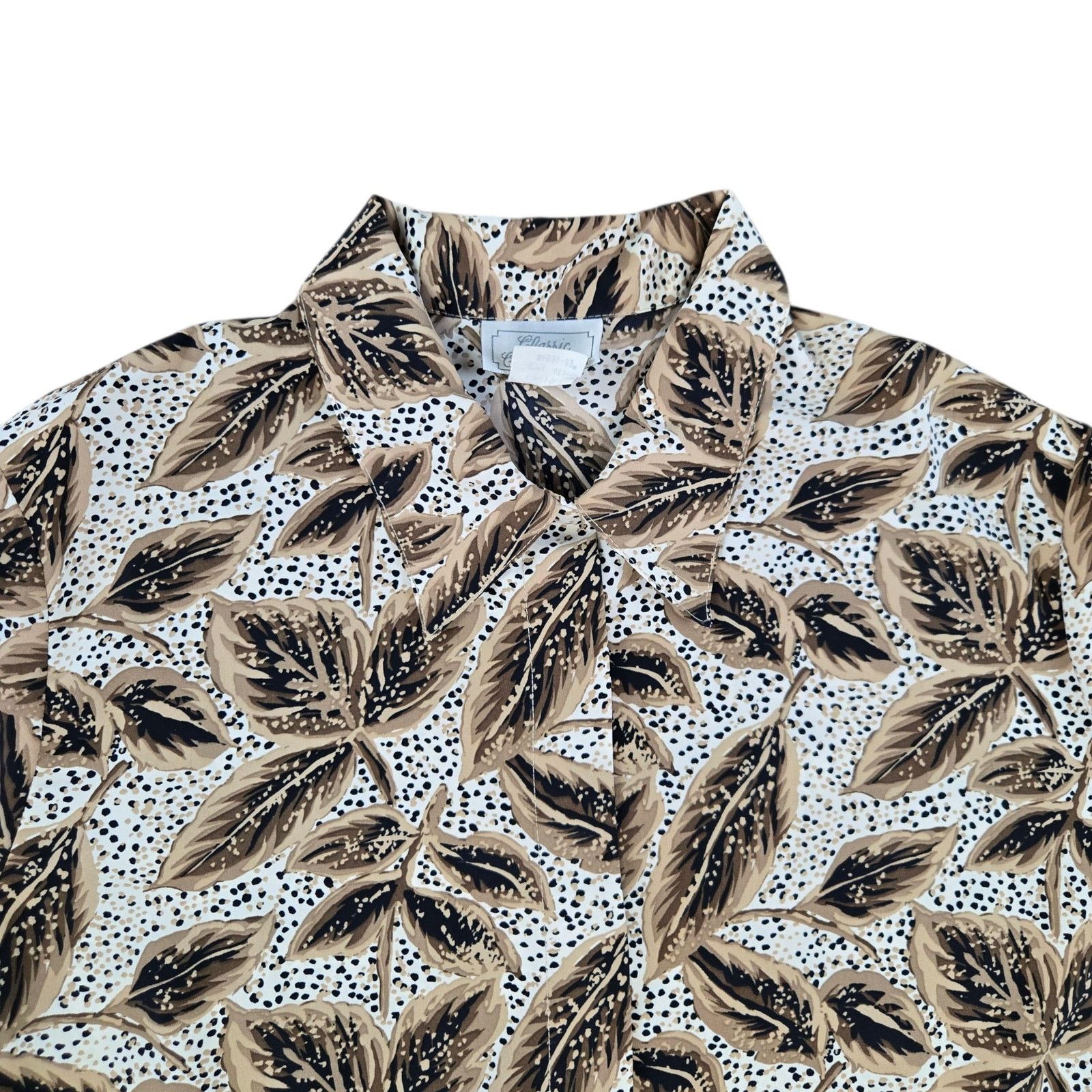 Vintage 1980s Vintage Leaf Print Blouse Poplin Blouse Size 16 Size XXL / US 16-18 / IT 52-54 - 3 Thumbnail
