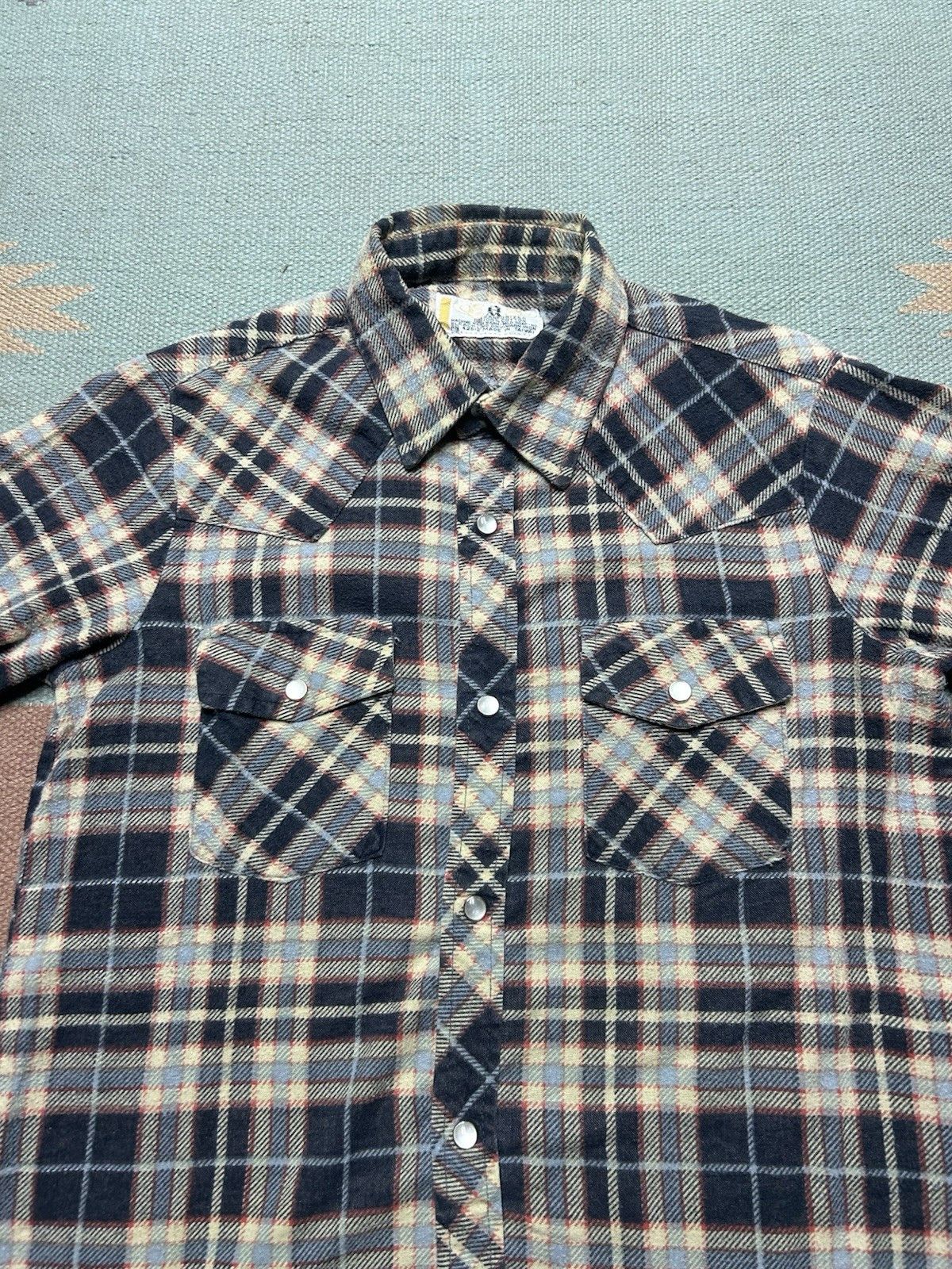 Vintage Vtg 70s pearl snap flannel shirt cotto sanforized plaid S/XS Size US XS / EU 42 / 0 - 2 Thumbnail