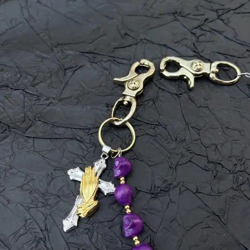 Jewelry Skull Purple Beaded Cross Keychain, Belt Chain, Pants Chain Size ONE SIZE - 5 Thumbnail