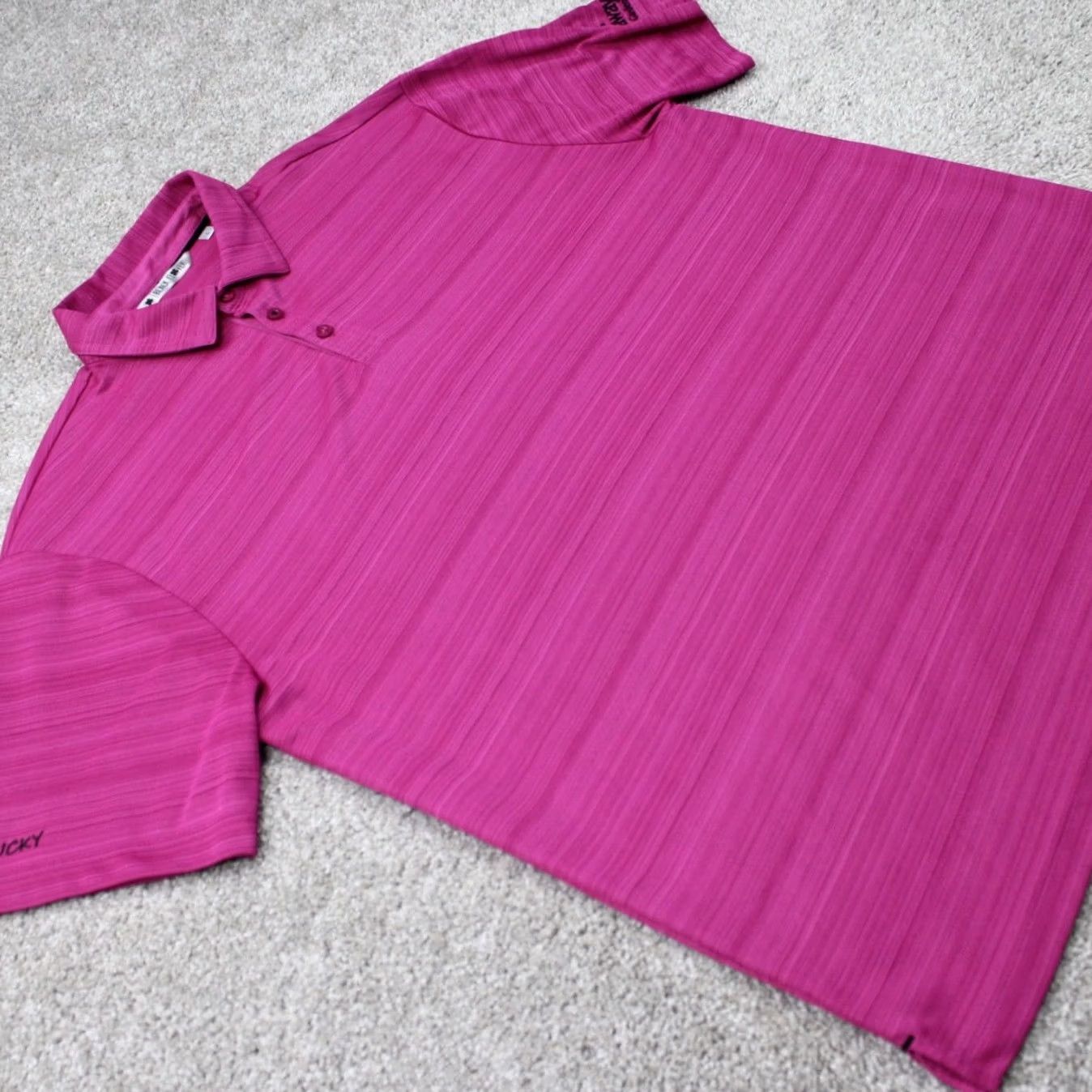 Vintage Black Clover Polo Shirt Mens L Pink Polyester Short Sleeve Sports Logo Geometric - Pullover Shirt Size US L / EU 52-54 / 3 - 7 Thumbnail
