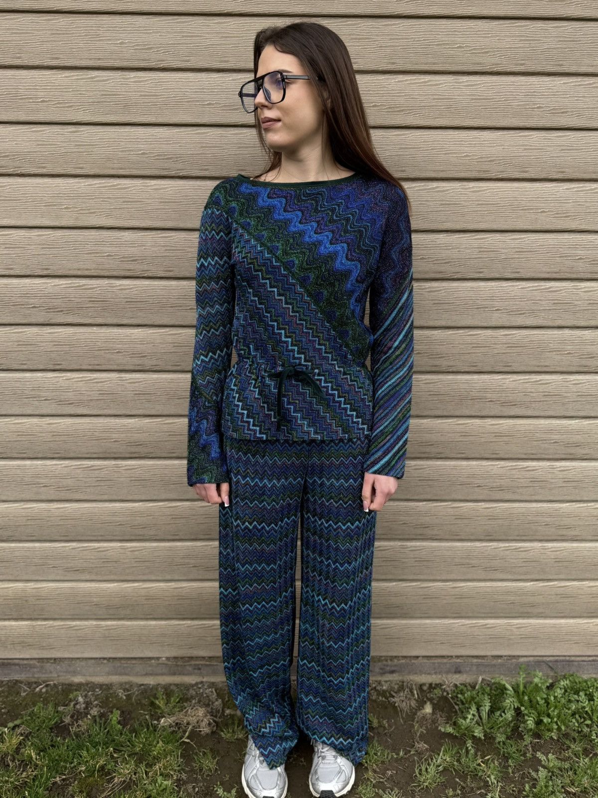 Missoni MISSONI Chevron ZigZag Knit 2-Piece Set Top & Wide Leg Pants Size 30" / US 8 / IT 44 - 4 Thumbnail