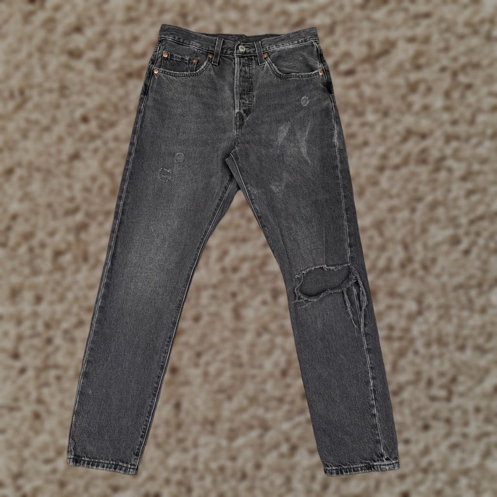Levi's Levis Premium Jeans Womens 27x28 Black 501 Skinny Button Fly Distressed Cotton Size 27" / US 4 / IT 40 - 1 Thumbnail