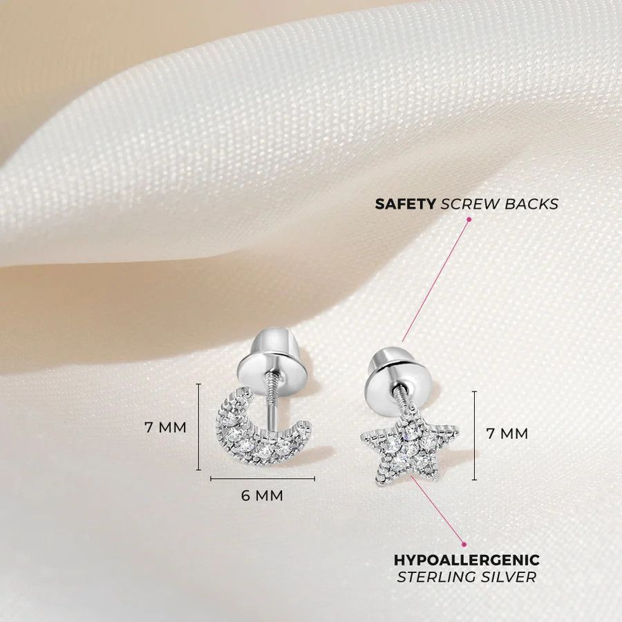 Other Star & Moon CZ Girl Earrings Size ONE SIZE - 2 Thumbnail