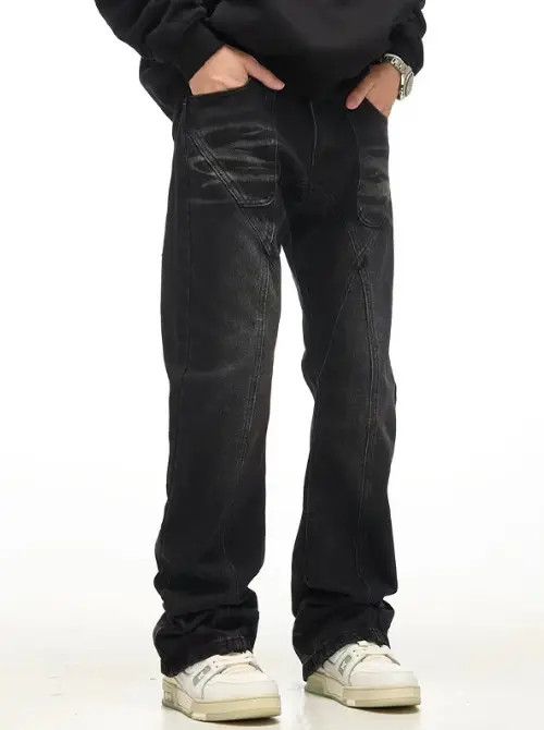 Japanese Brand Retro street patchwork pockets straight loose flared jeans Size US 32 / EU 48 - 1 Thumbnail