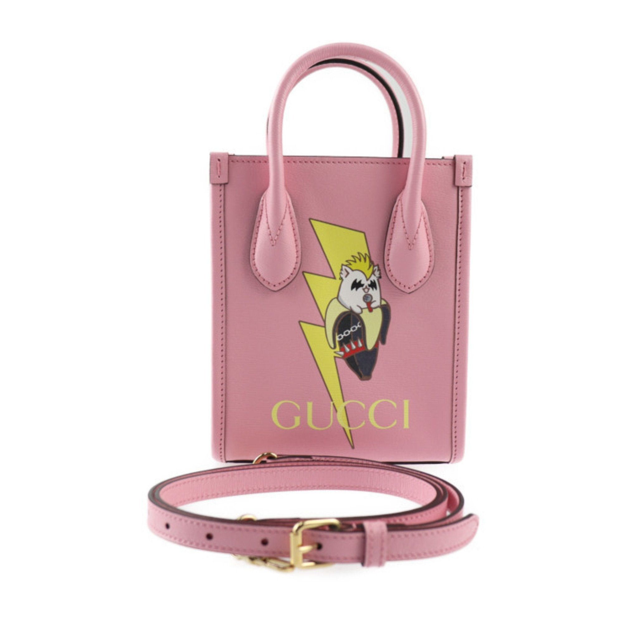 image of Gucci Bananya Collaboration Handbag 671623 Leather Pink Shoulder Bag, Women's