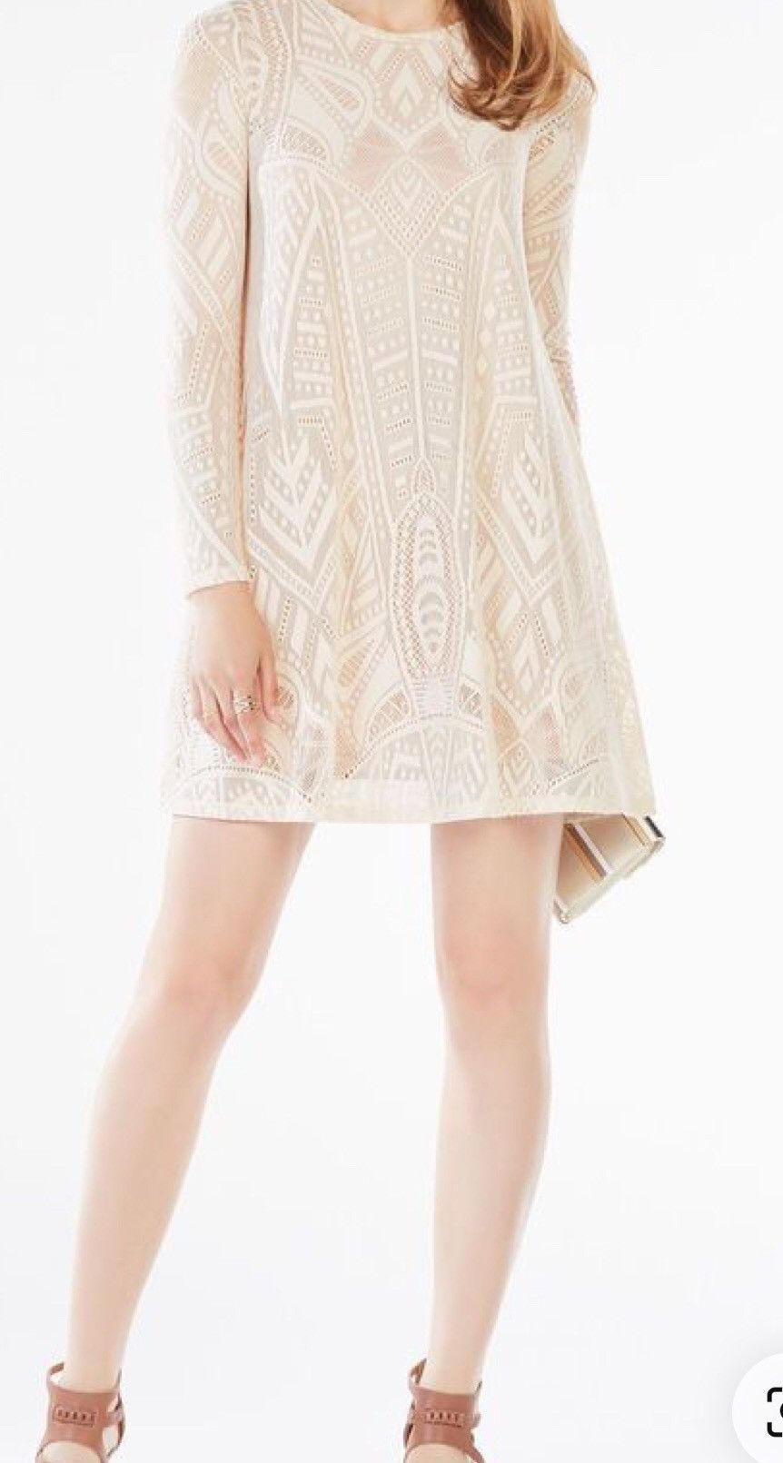 Bcbgmaxazria BCBGMaxAzria Natyly Long Sleeved Swing Midi Dress Cream XS Size XS / US 0-2 / IT 36-38 - 1 Thumbnail