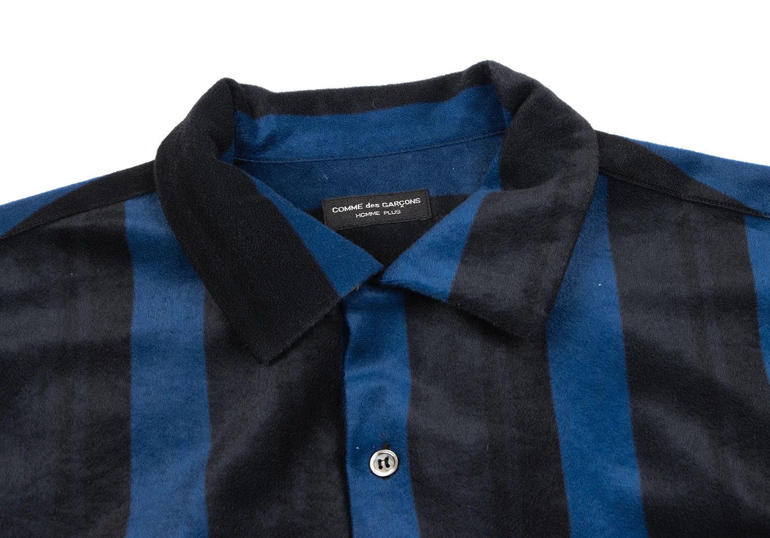 Comme des Garcons Homme Plus Nylon Pile Stripe Open Collar Short Sleeve Shirt Blue Black Size US M / EU 48-50 / 2 - 4 Thumbnail