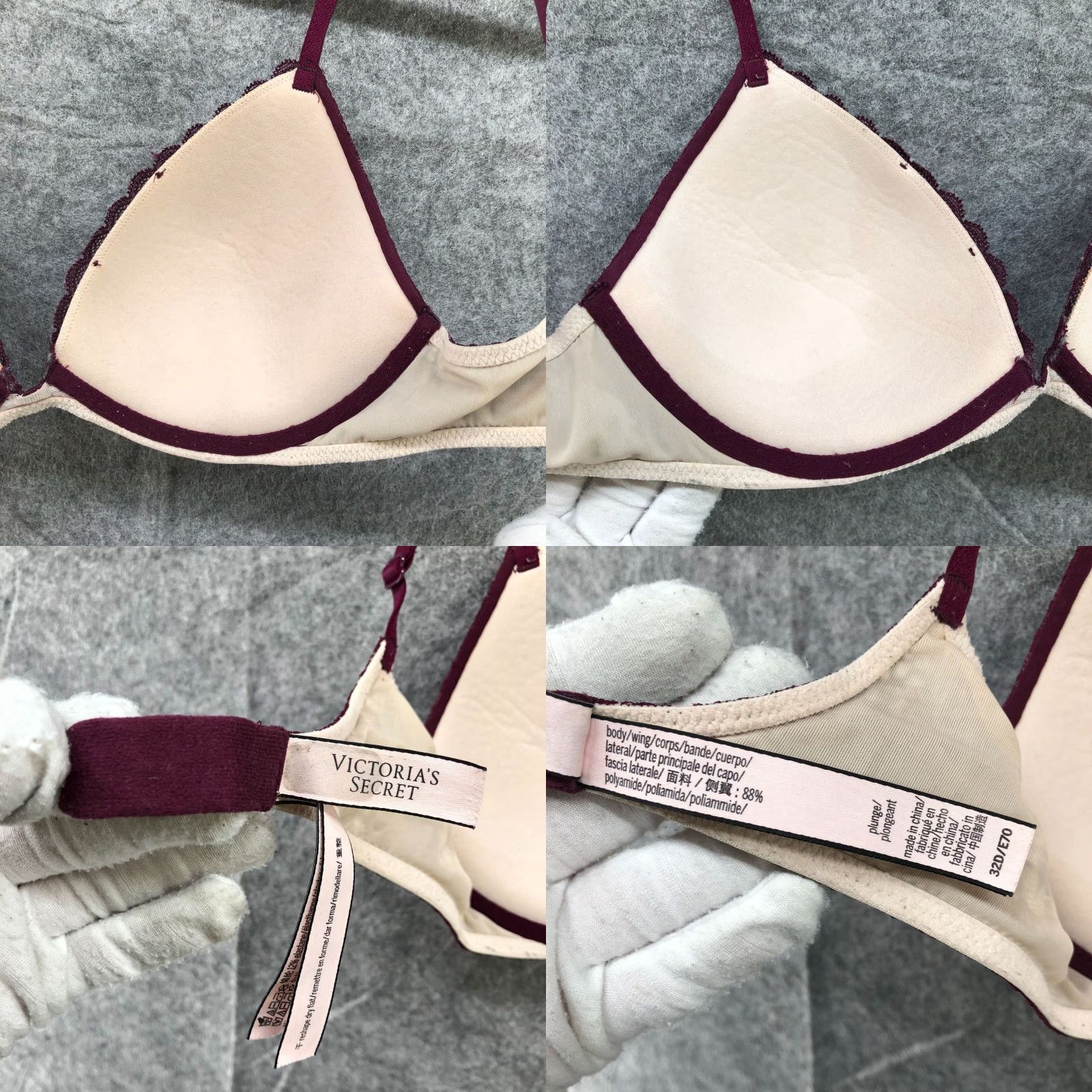Victoria's Secret Victoria's Secret Plunge Bra 32D Purple Burgundy Lace Underwire Padded Size ONE SIZE - 8 Thumbnail