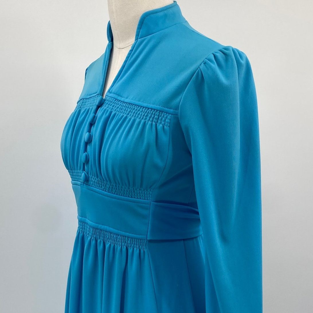Vintage Vintage 70s Maxi Shirt Dress Long Bishop Sleeve Belted Blue Size XS / US 0-2 / IT 36-38 - 5 Thumbnail
