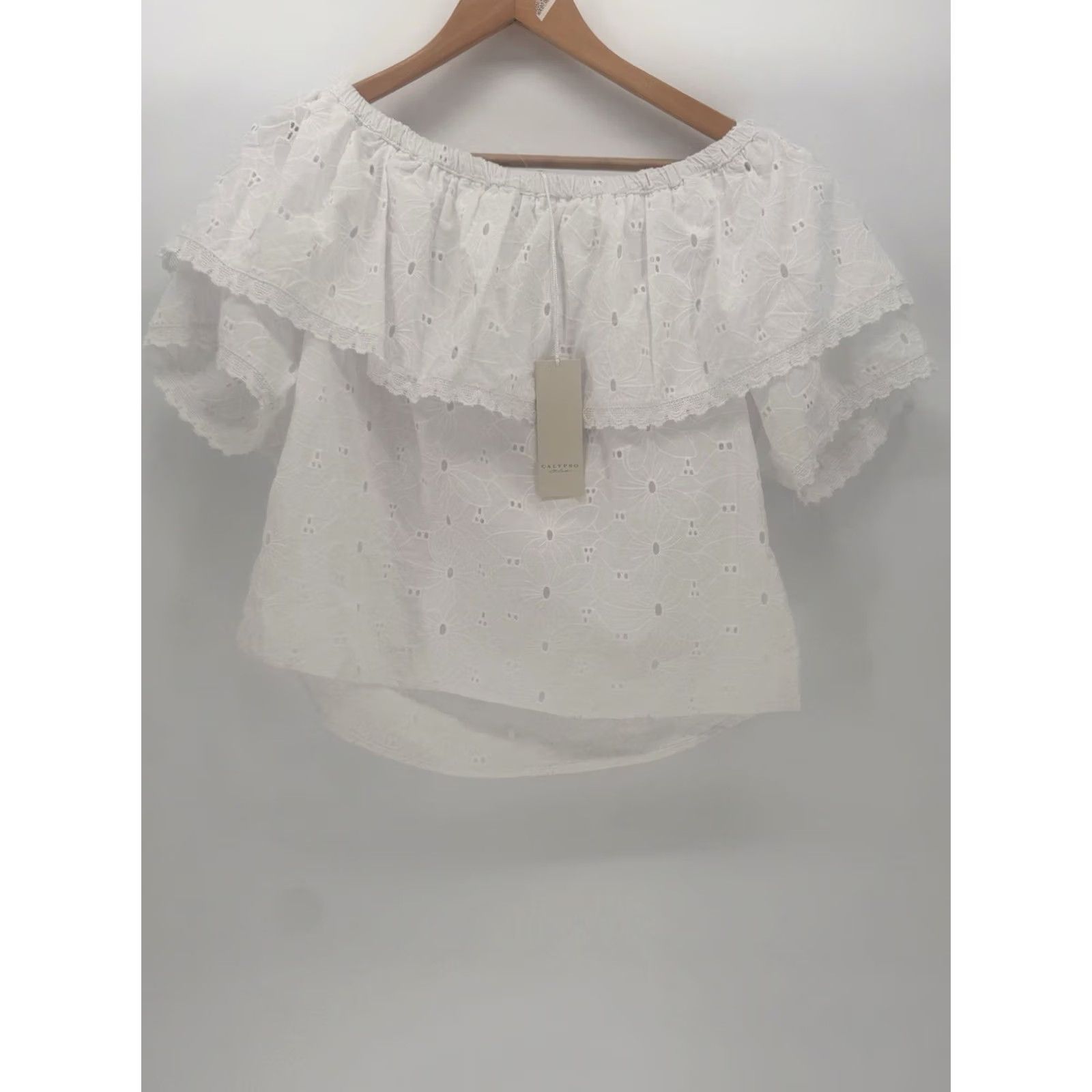 Vintage Calypso St Barth White Cotton Eyelet Flutter Sleeve Top Boho Ruffle Layered M Women Size M / US 6-8 / IT 42-44 - 8 Thumbnail