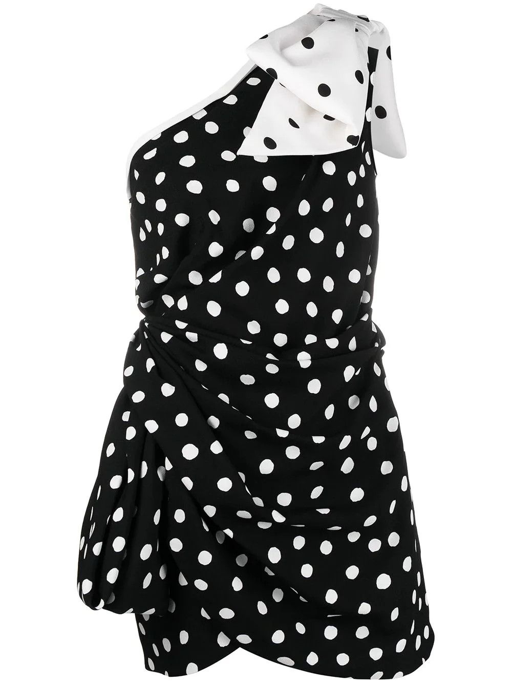 Saint Laurent Paris o1bcso1str1125 One-Shoulder Bow Mini Dress in Black/White Size XS / US 0-2 / IT 36-38 - 1 Thumbnail