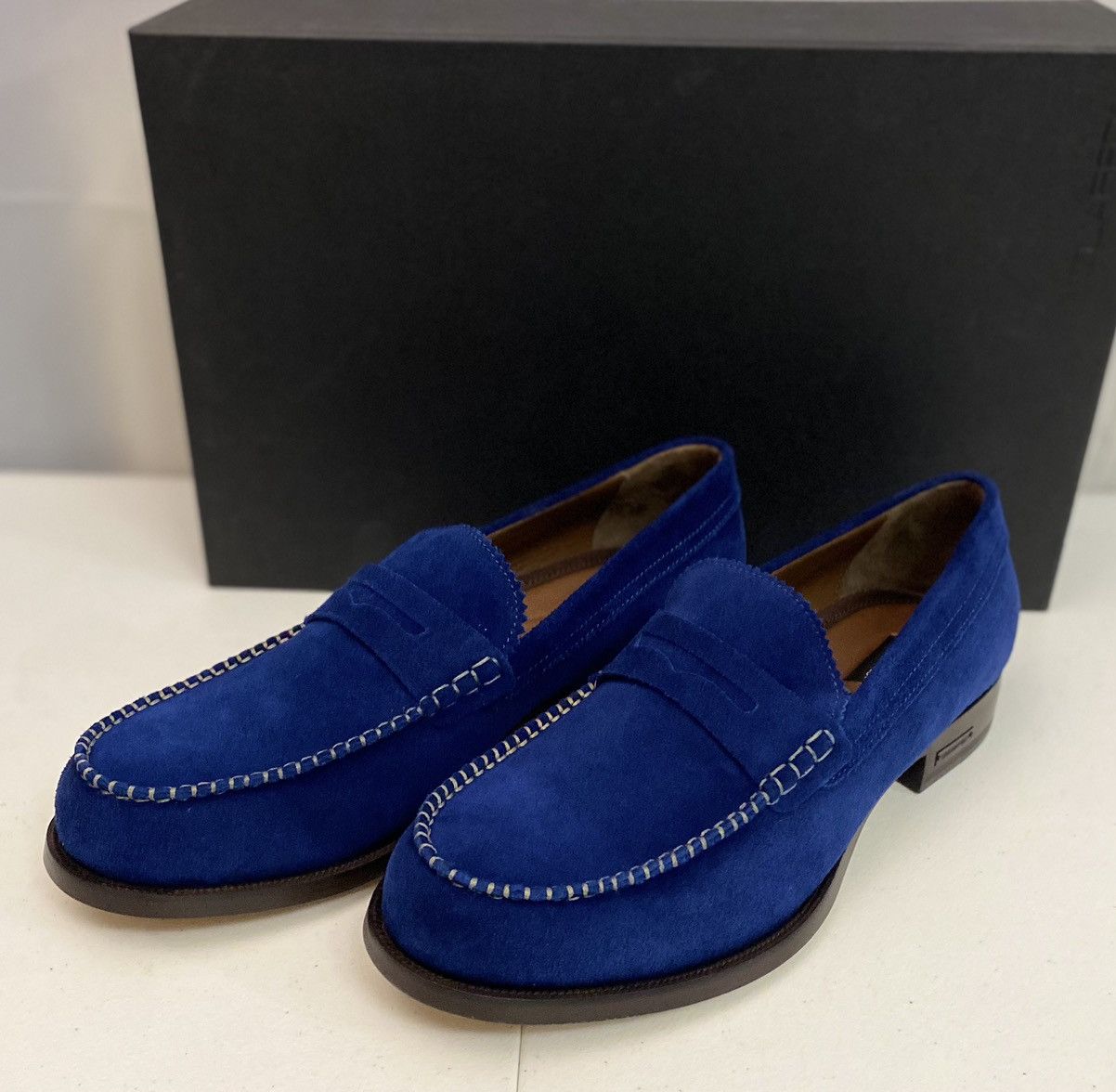 Dsquared2 Dsquared2 🇮🇹 Blue Velour Suede Uni Penny Loafer 8.5 NEW Size US 8.5 / EU 41-42 - 1 Thumbnail