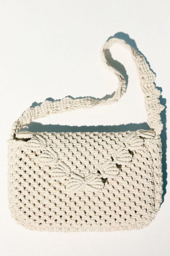 image of Zara Macramé Shoulder Bag in Cream/Ecru, Women's
