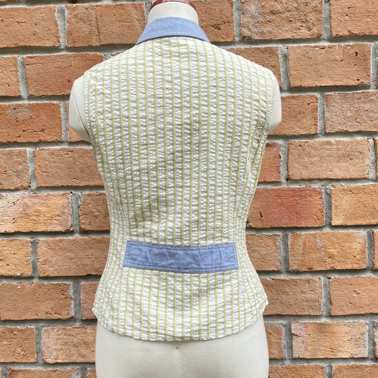 Dolce & Gabbana D&G Green Stripe Sleeveless Blouse with Denim Collar Size M / US 6-8 / IT 42-44 - 2 Thumbnail