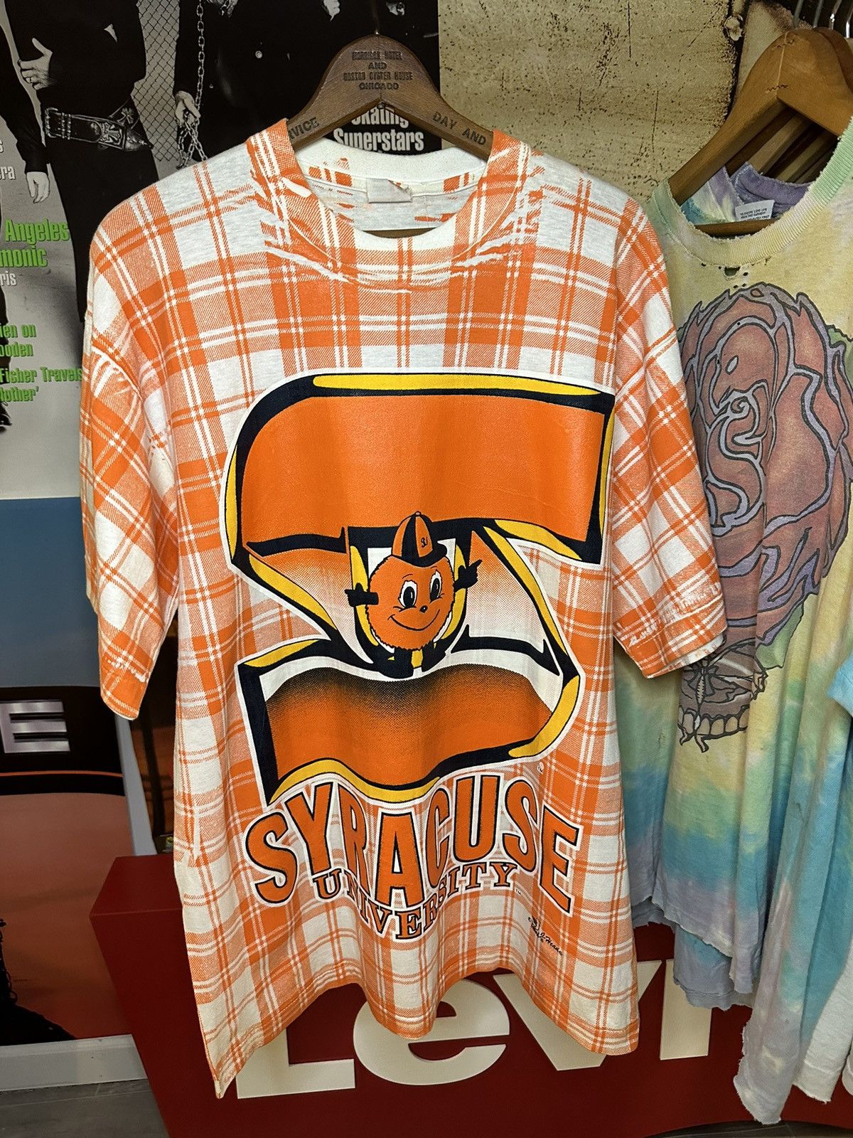 image of American College x Vintage 90’S Syracuse Otto The Orange All Over Print Tee, Men's (Size XL)