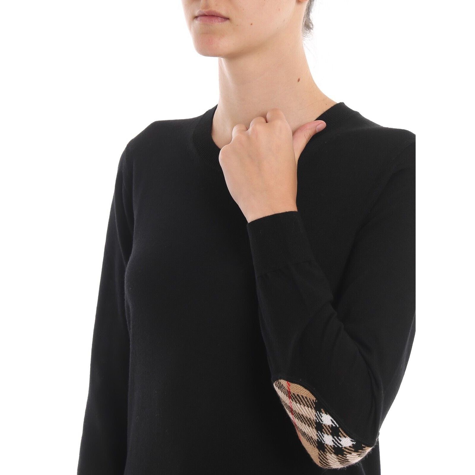 Burberry BEMPTON BLACK WOOL ELBOW CHECK PATCHES PULLOVER SWEATER S Size S / US 4 / IT 40 - 3 Thumbnail